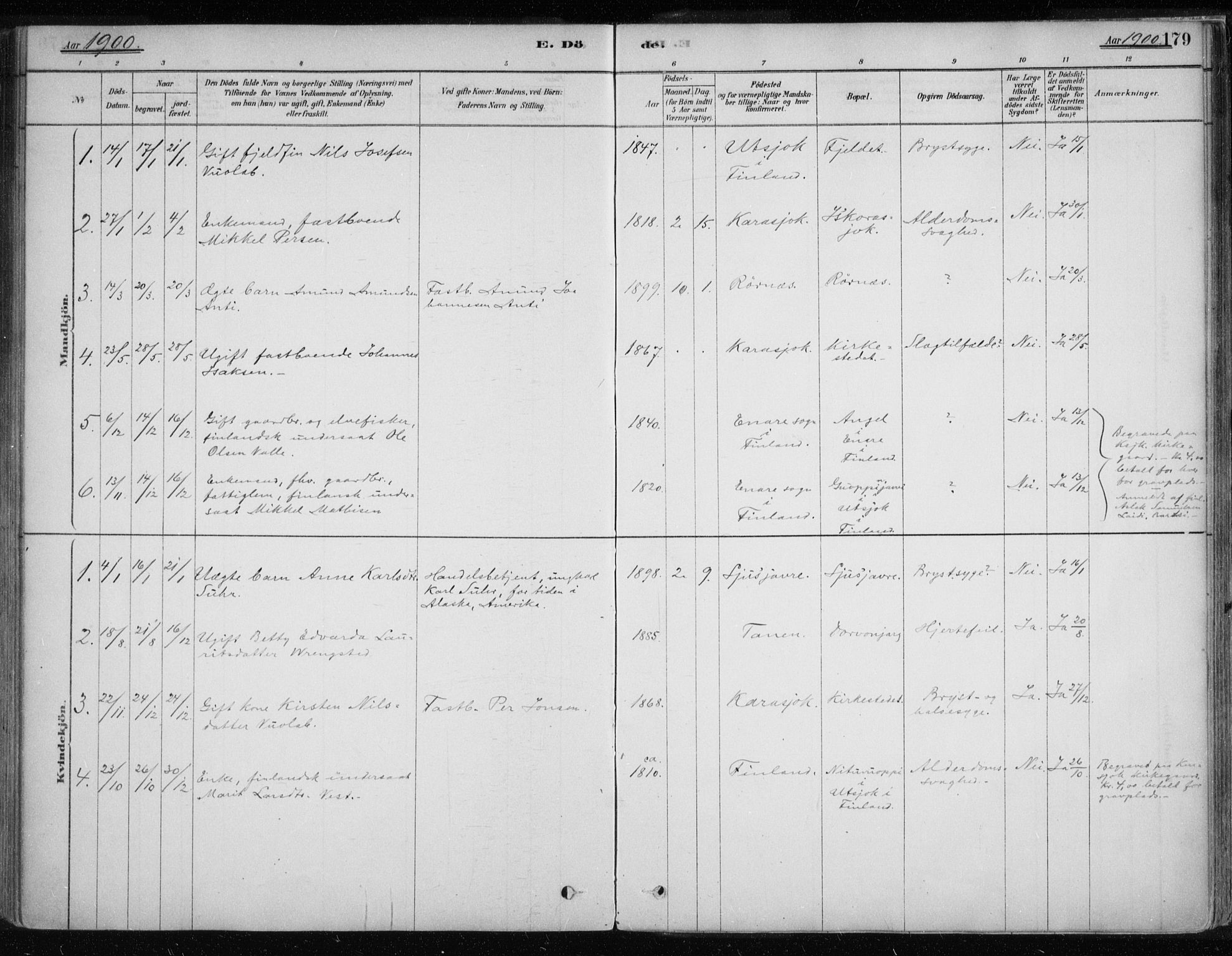 Karasjok sokneprestkontor, AV/SATØ-S-1352/H/Ha/L0002kirke: Ministerialbok nr. 2, 1885-1906, s. 179