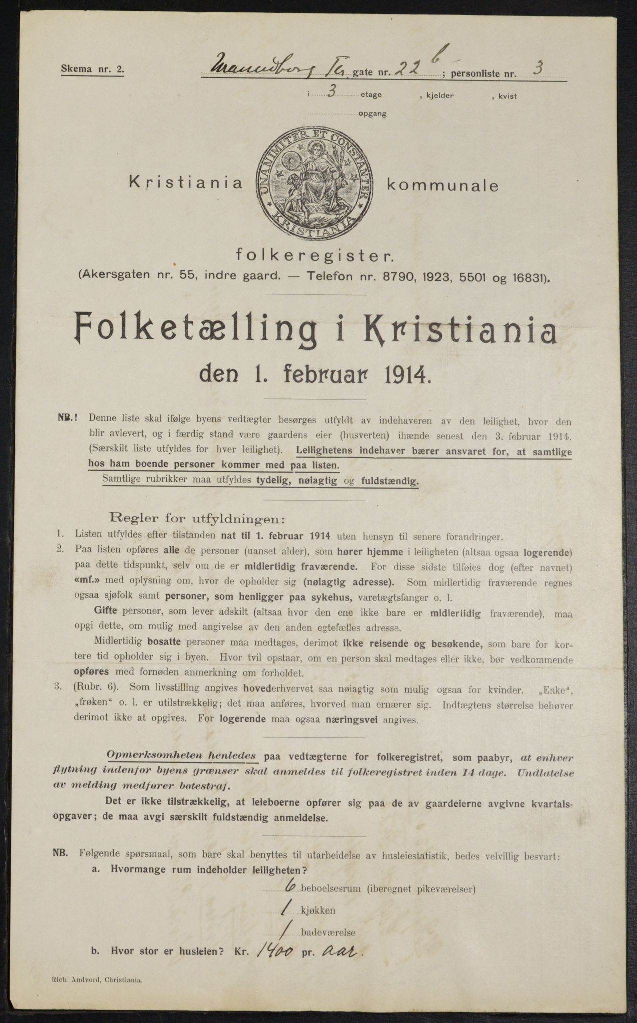 OBA, Kommunal folketelling 1.2.1914 for Kristiania, 1914, s. 121364