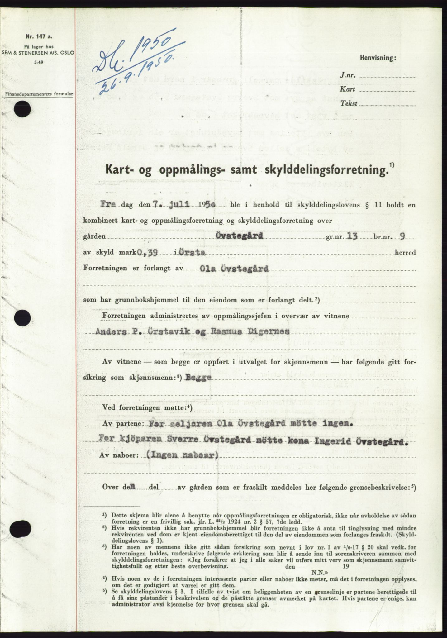 Søre Sunnmøre sorenskriveri, AV/SAT-A-4122/1/2/2C/L0087: Pantebok nr. 13A, 1950-1950, Dagboknr: 1950/1950