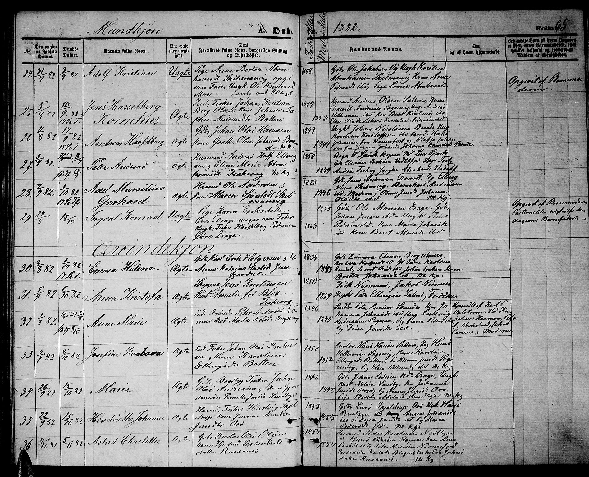 Ministerialprotokoller, klokkerbøker og fødselsregistre - Nordland, AV/SAT-A-1459/847/L0679: Klokkerbok nr. 847C07, 1870-1888, s. 65