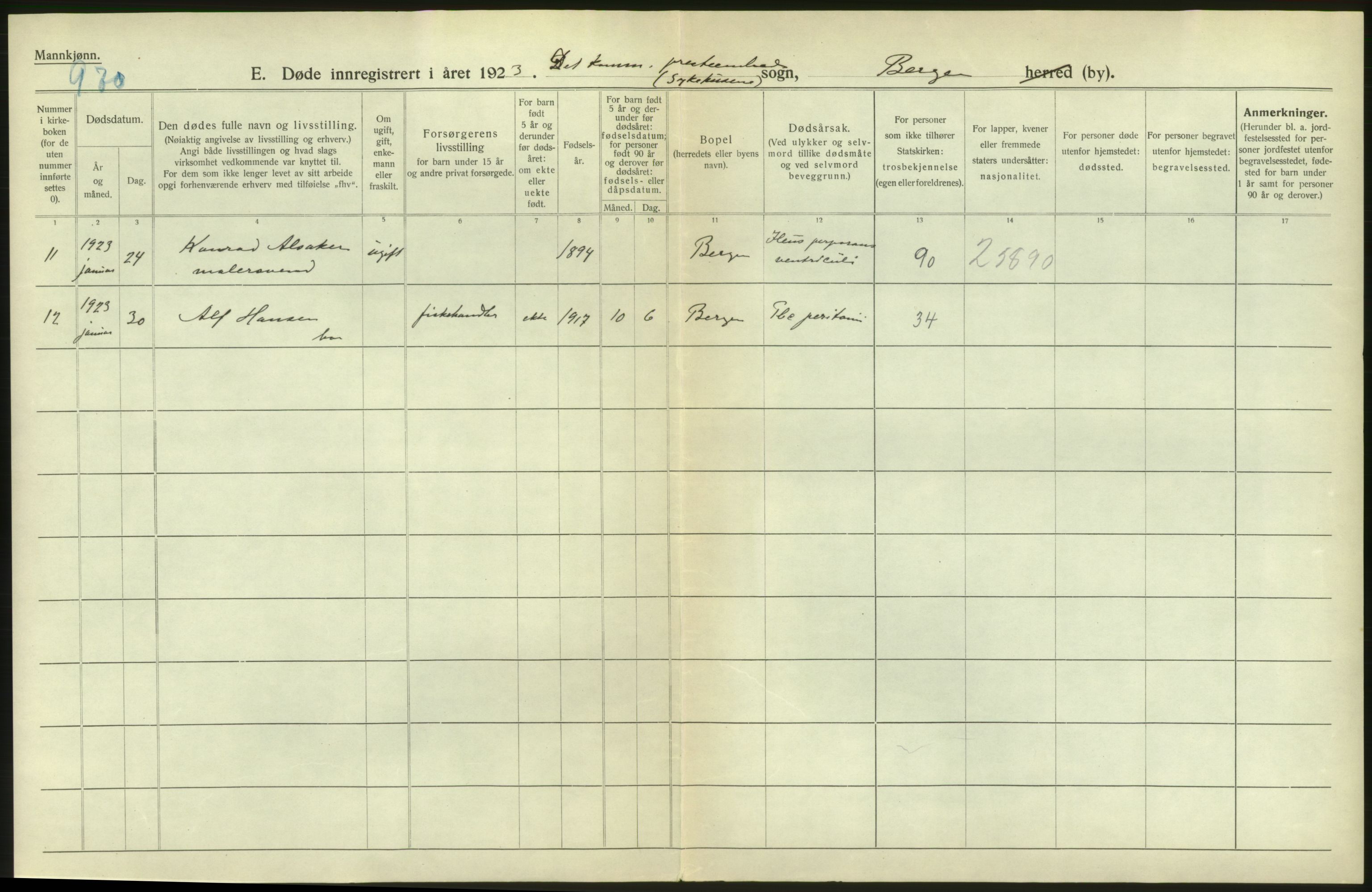 Statistisk sentralbyrå, Sosiodemografiske emner, Befolkning, AV/RA-S-2228/D/Df/Dfc/Dfcc/L0029: Bergen: Gifte, døde, dødfødte., 1923, s. 6