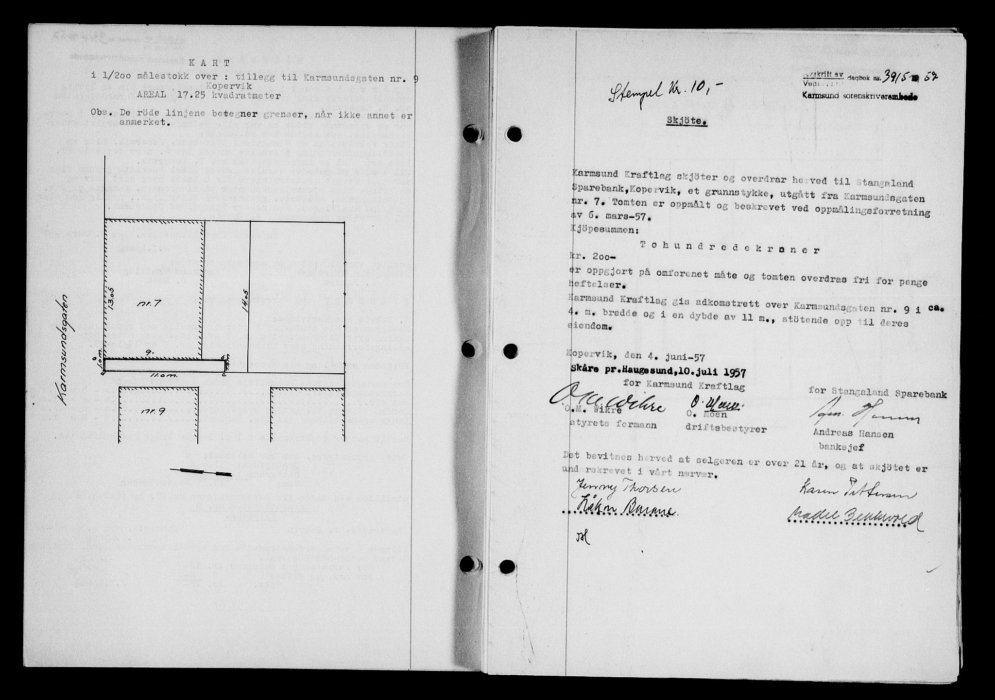 Karmsund sorenskriveri, SAST/A-100311/01/II/IIB/L0127: Pantebok nr. 107A, 1957-1958, Dagboknr: 3915/1957