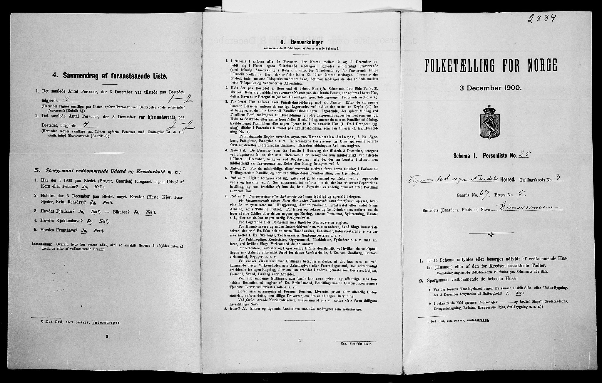 SAK, Folketelling 1900 for 1028 Nord-Audnedal herred, 1900, s. 303