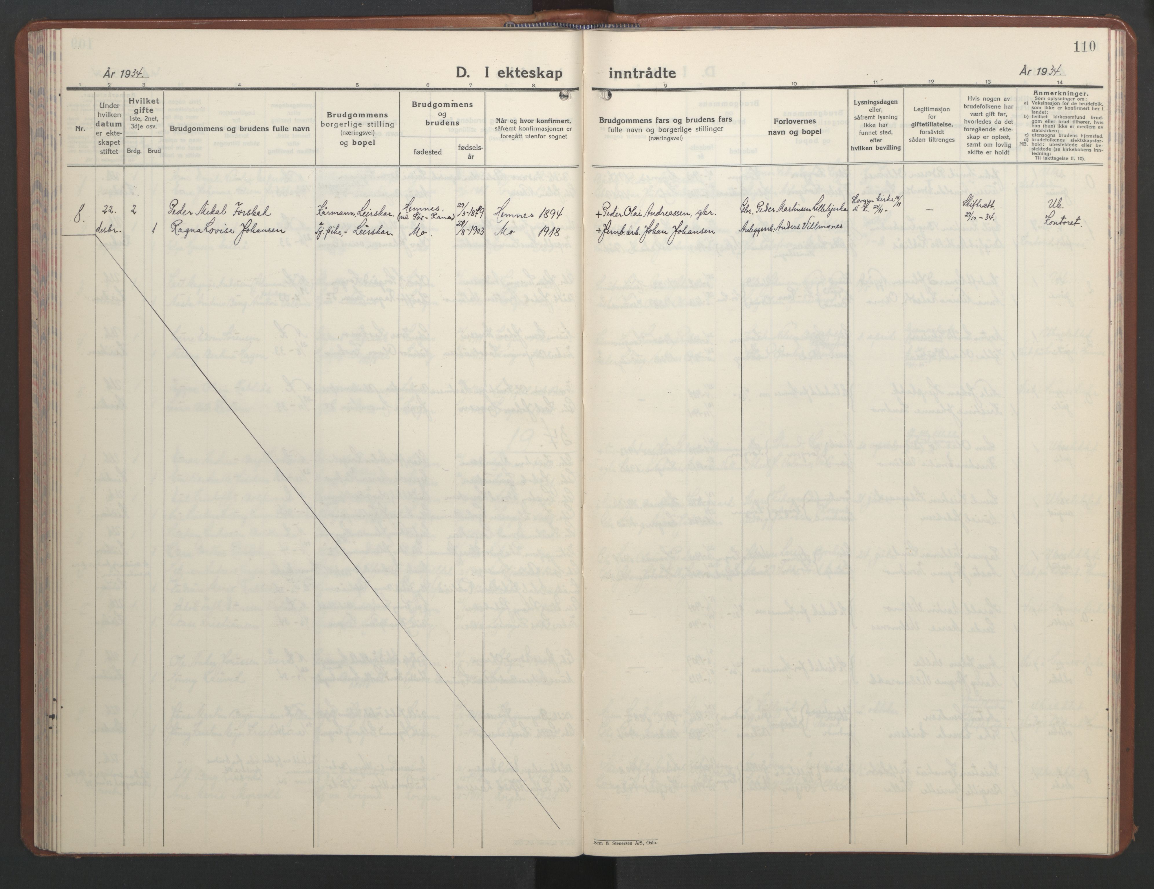 Ministerialprotokoller, klokkerbøker og fødselsregistre - Nordland, AV/SAT-A-1459/826/L0385: Klokkerbok nr. 826C05, 1933-1951, s. 110