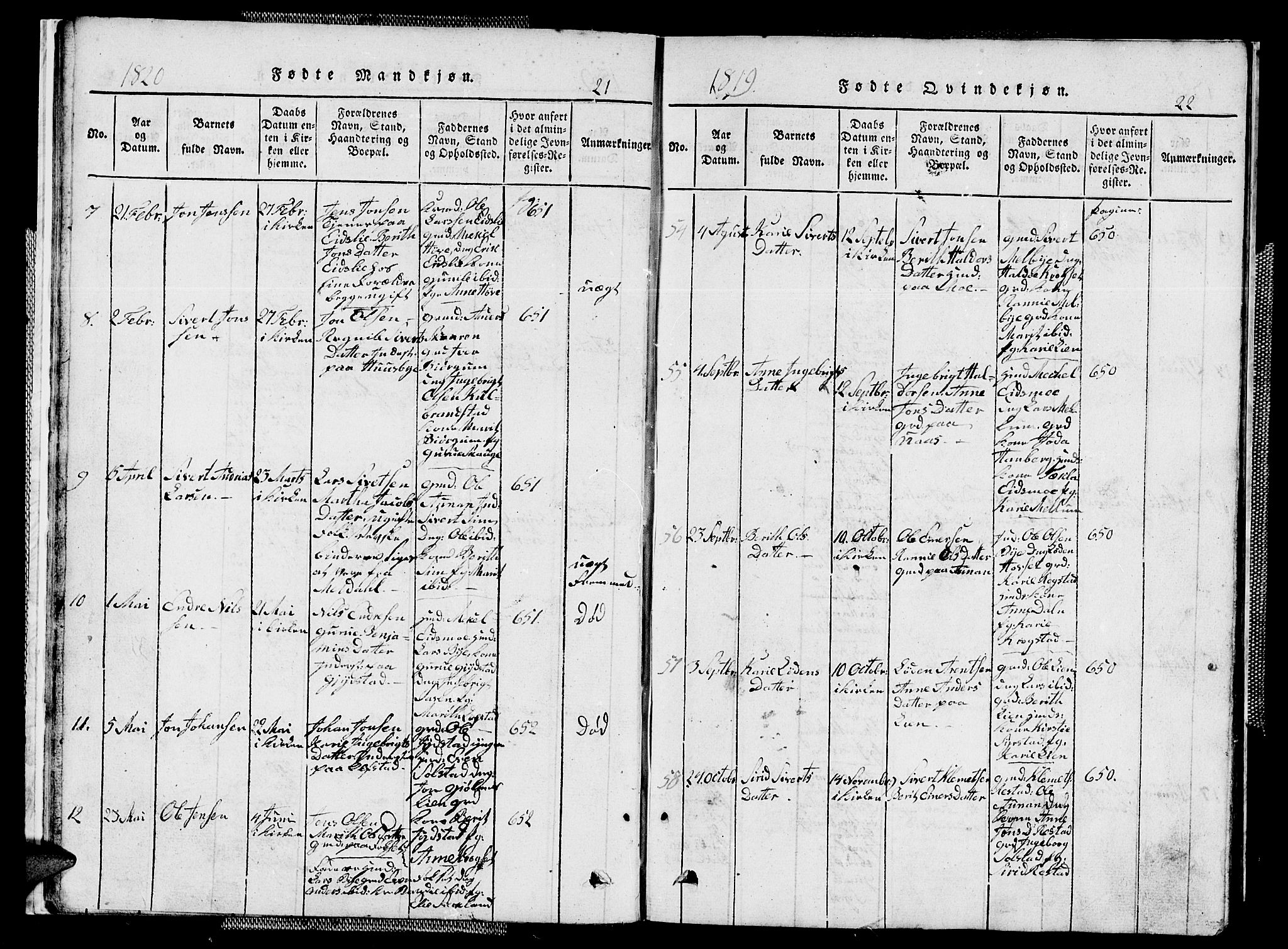 Ministerialprotokoller, klokkerbøker og fødselsregistre - Sør-Trøndelag, AV/SAT-A-1456/667/L0796: Klokkerbok nr. 667C01, 1817-1836, s. 21-22
