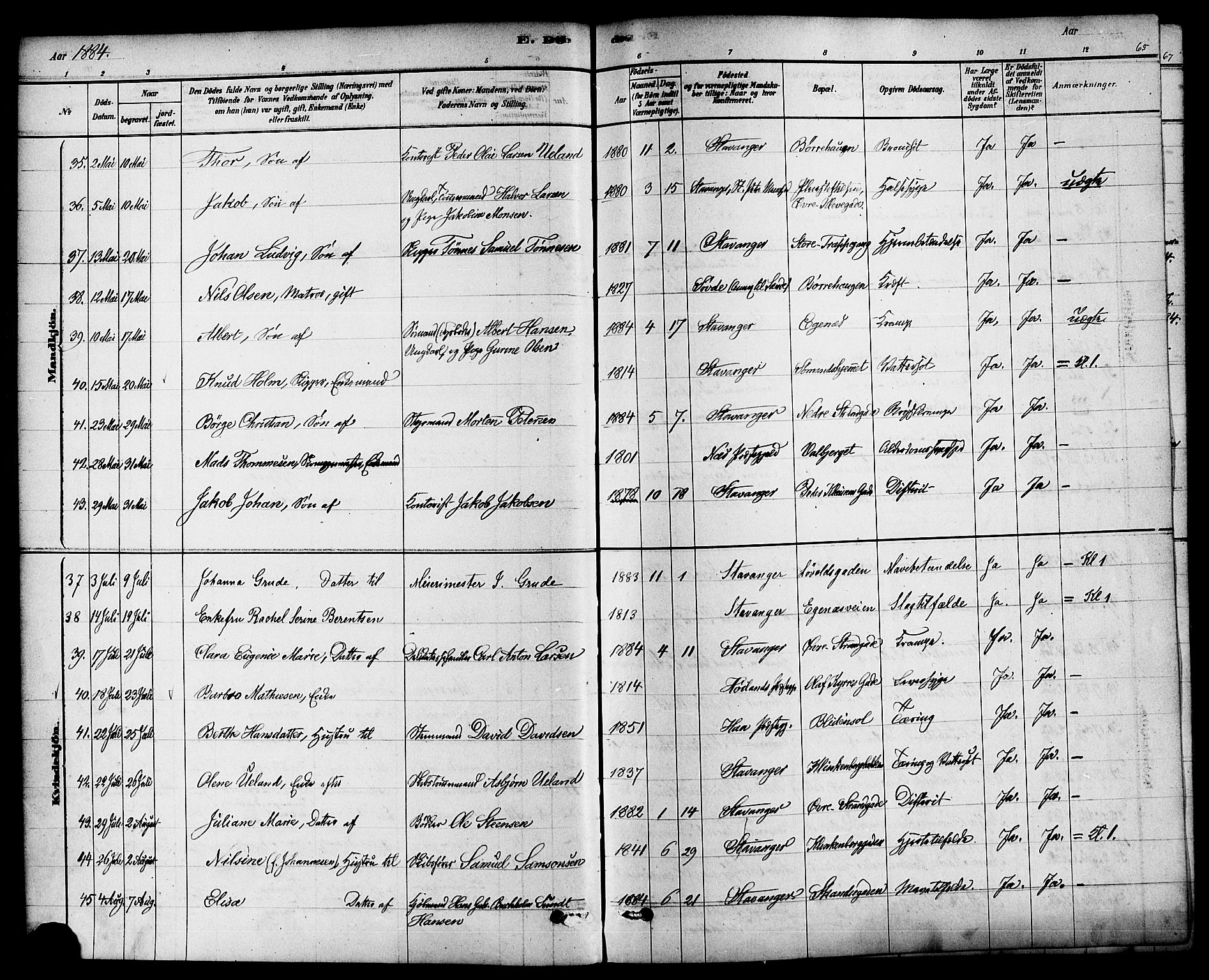 Domkirken sokneprestkontor, AV/SAST-A-101812/001/30/30BA/L0027: Ministerialbok nr. A 26, 1878-1896, s. 65