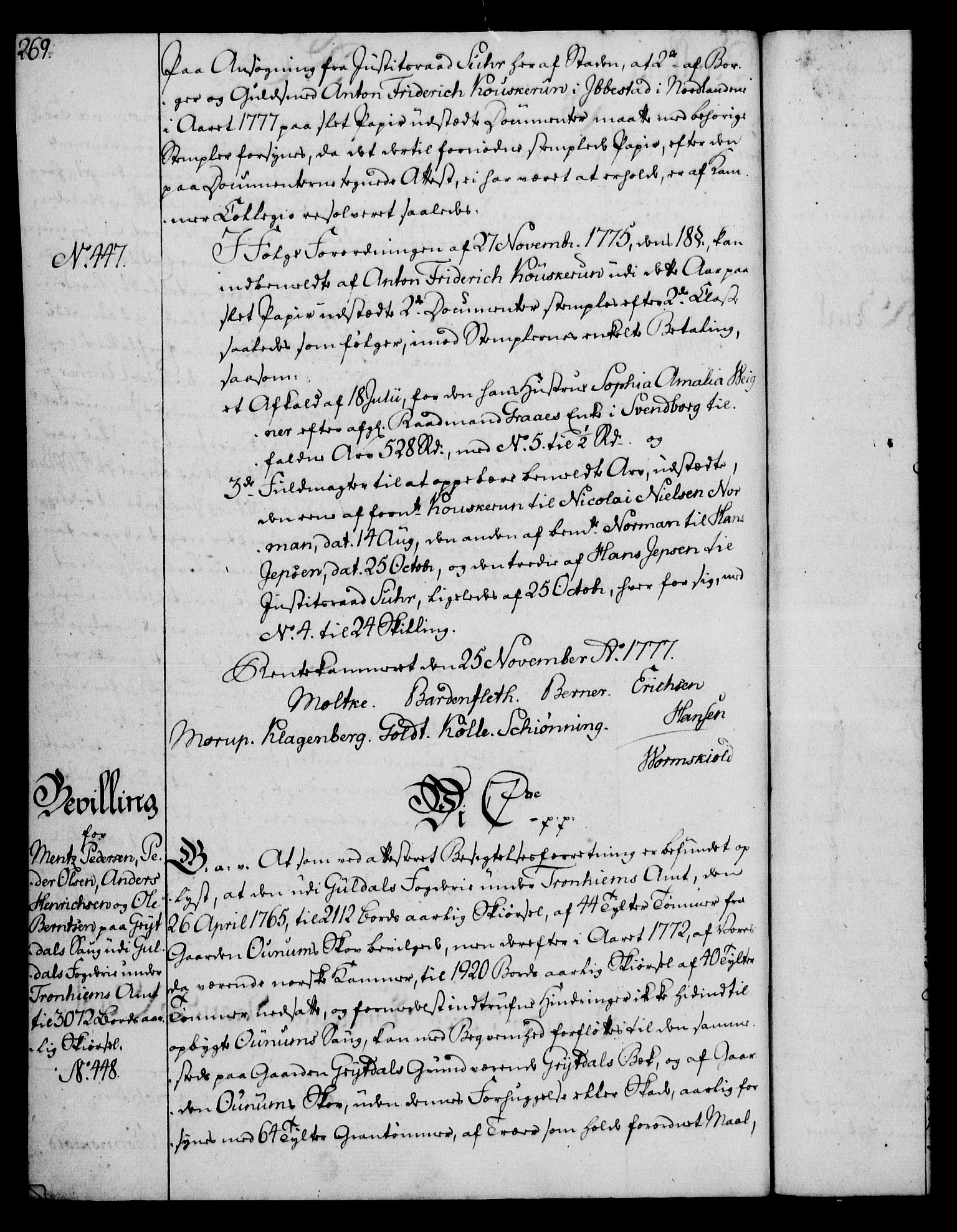 Rentekammeret, Kammerkanselliet, RA/EA-3111/G/Gg/Gga/L0010: Norsk ekspedisjonsprotokoll med register (merket RK 53.10), 1773-1778, s. 269