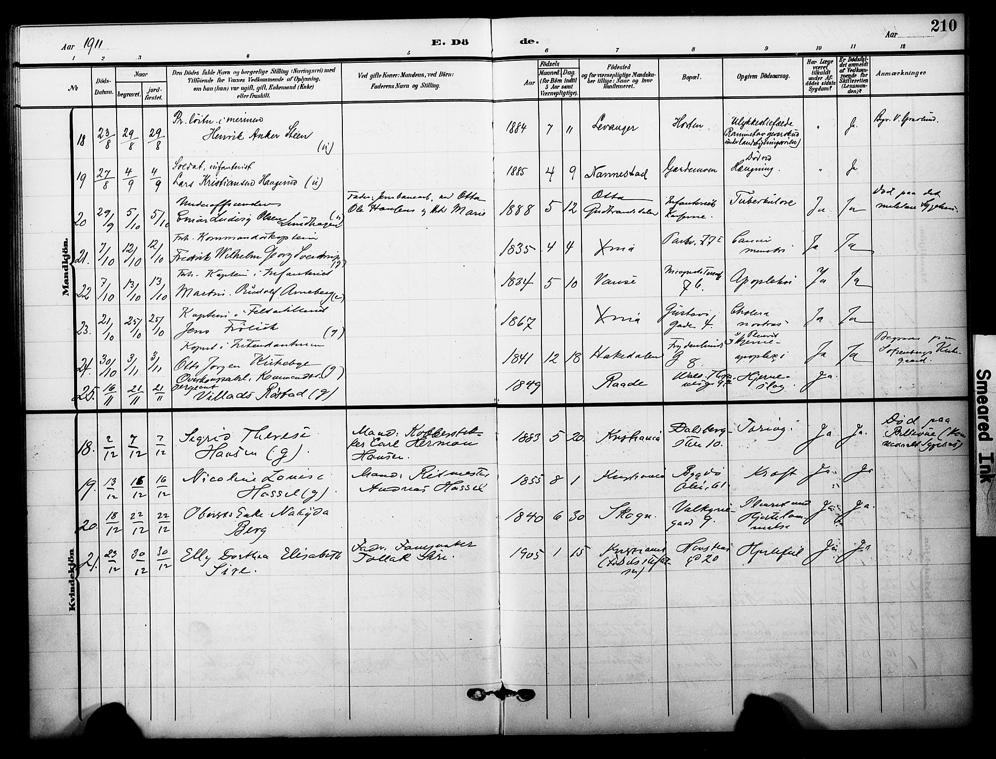 Garnisonsmenigheten Kirkebøker, AV/SAO-A-10846/F/Fa/L0014: Ministerialbok nr. 14, 1905-1914, s. 210