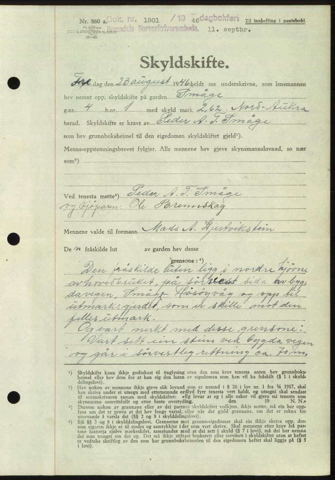 Romsdal sorenskriveri, AV/SAT-A-4149/1/2/2C: Pantebok nr. A20, 1946-1946, Dagboknr: 1801/1946