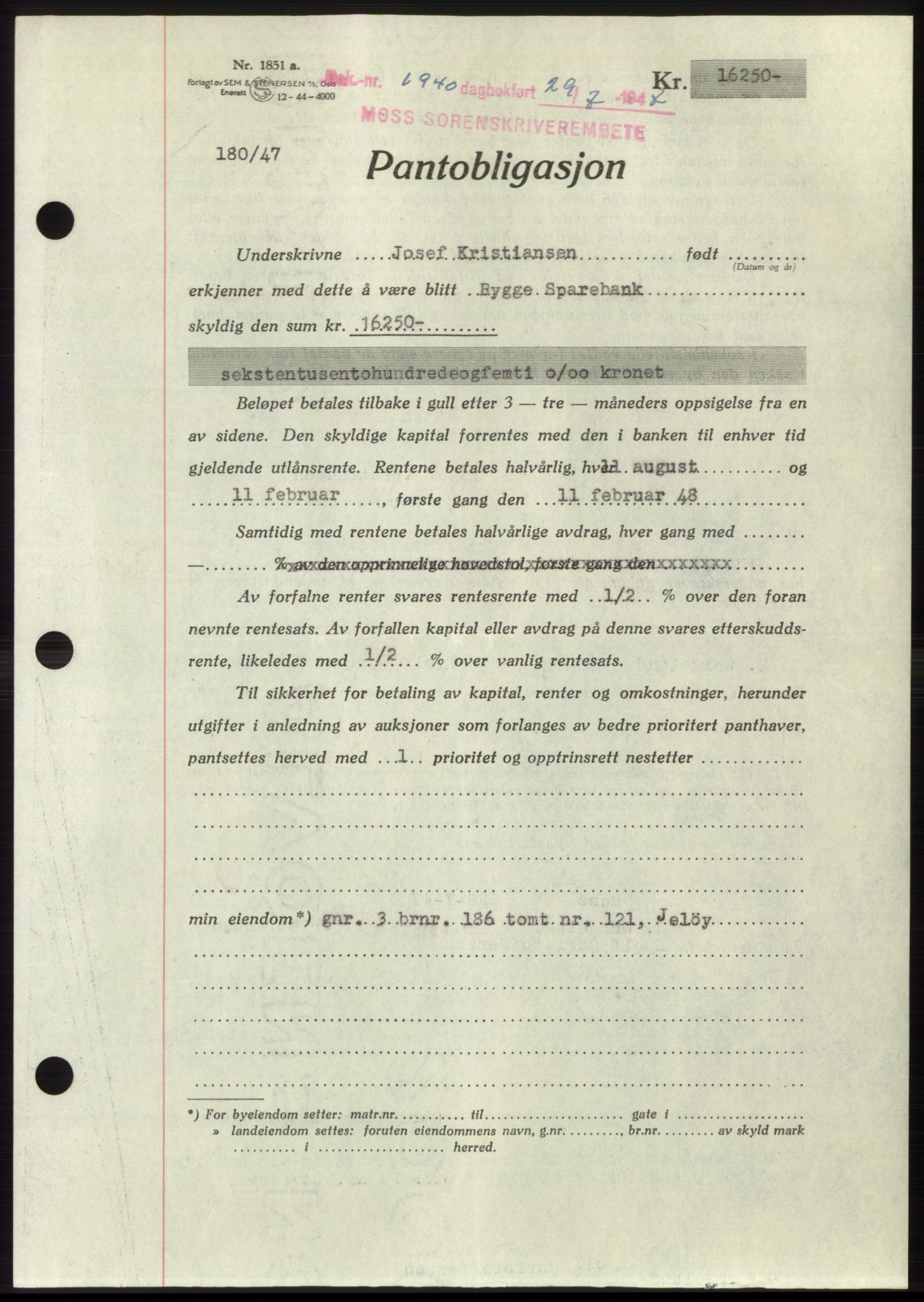 Moss sorenskriveri, SAO/A-10168: Pantebok nr. B17, 1947-1947, Dagboknr: 1940/1947