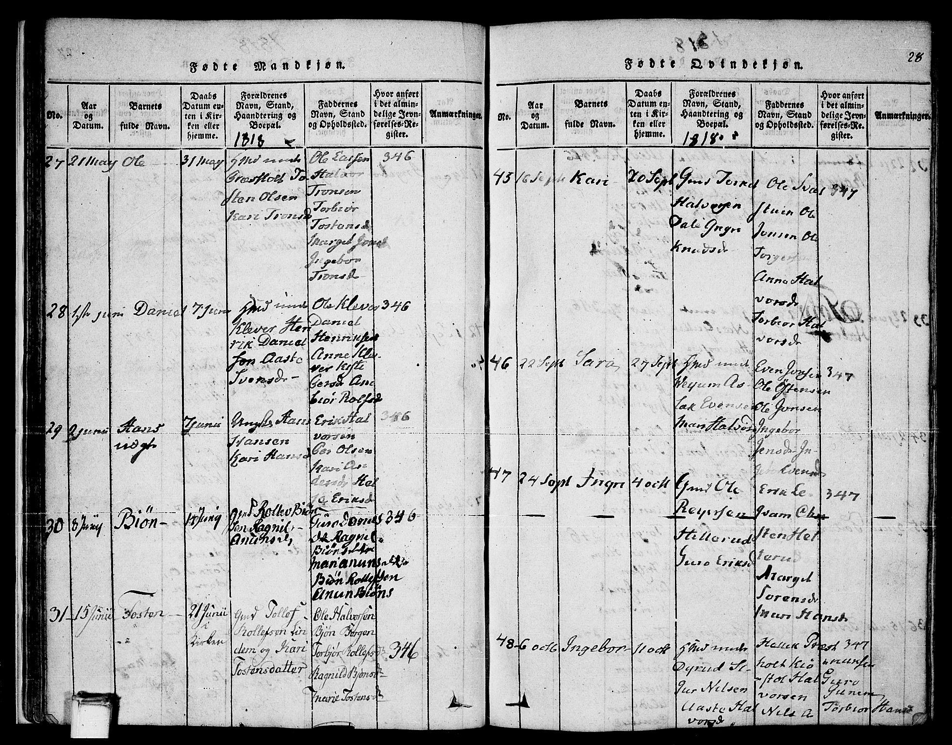 Sauherad kirkebøker, AV/SAKO-A-298/F/Fa/L0005: Ministerialbok nr. I 5, 1815-1829, s. 28