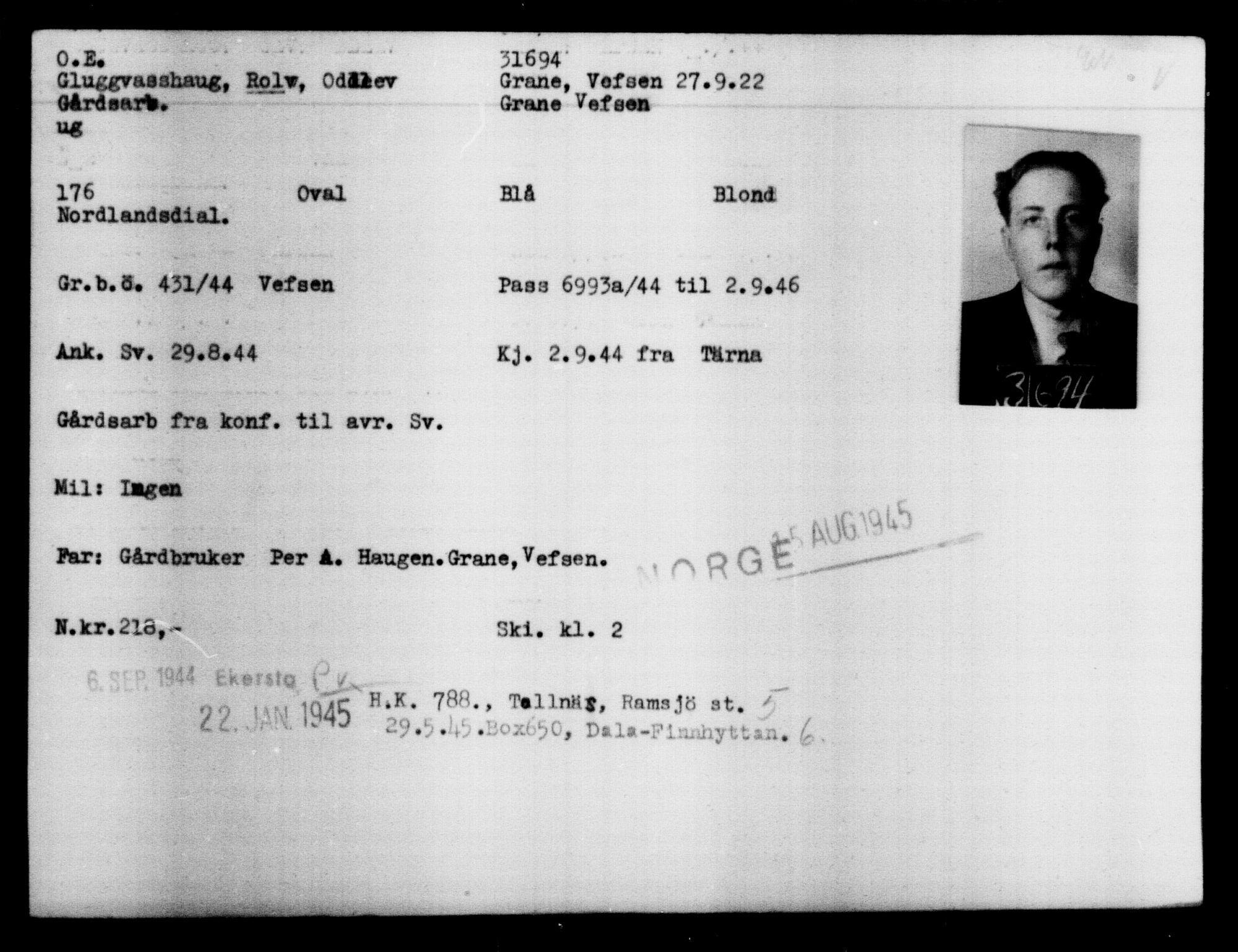 Den Kgl. Norske Legasjons Flyktningskontor, AV/RA-S-6753/V/Va/L0013: Kjesäterkartoteket.  Flyktningenr. 31500-34731, 1940-1945, s. 210