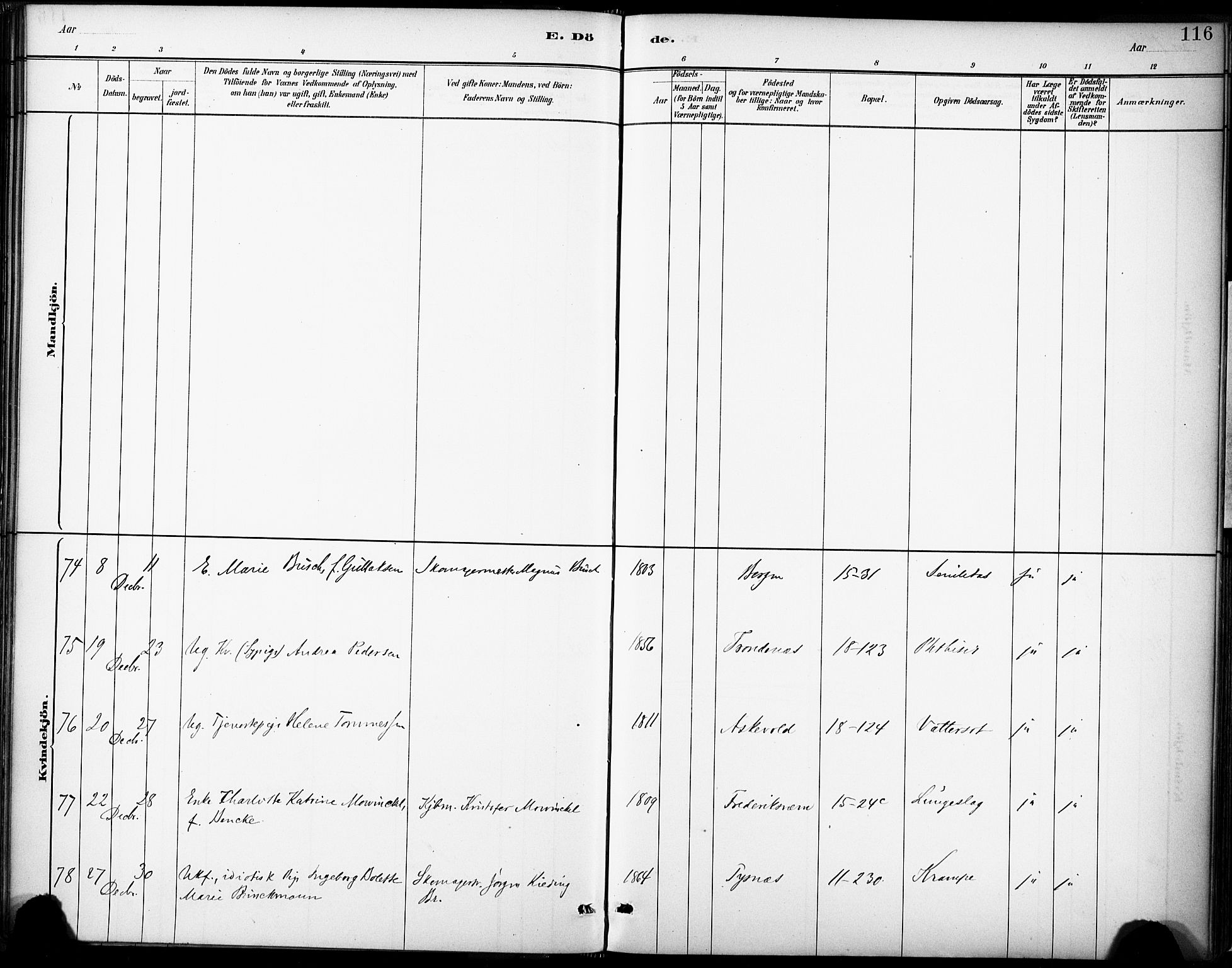 Domkirken sokneprestembete, SAB/A-74801/H/Haa/L0043: Ministerialbok nr. E 5, 1882-1904, s. 116