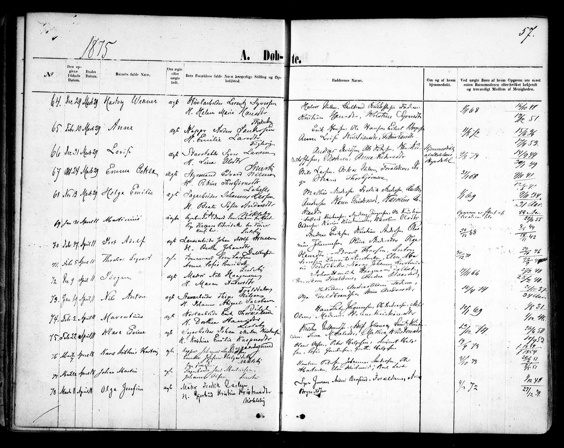Glemmen prestekontor Kirkebøker, AV/SAO-A-10908/F/Fa/L0009: Ministerialbok nr. 9, 1871-1878, s. 57