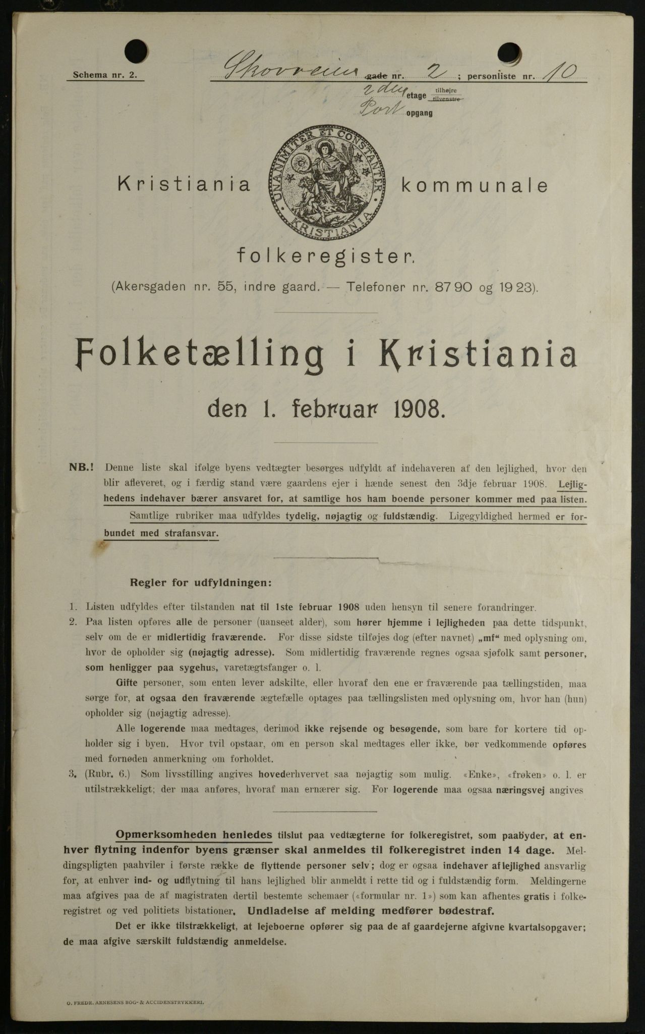 OBA, Kommunal folketelling 1.2.1908 for Kristiania kjøpstad, 1908, s. 86752