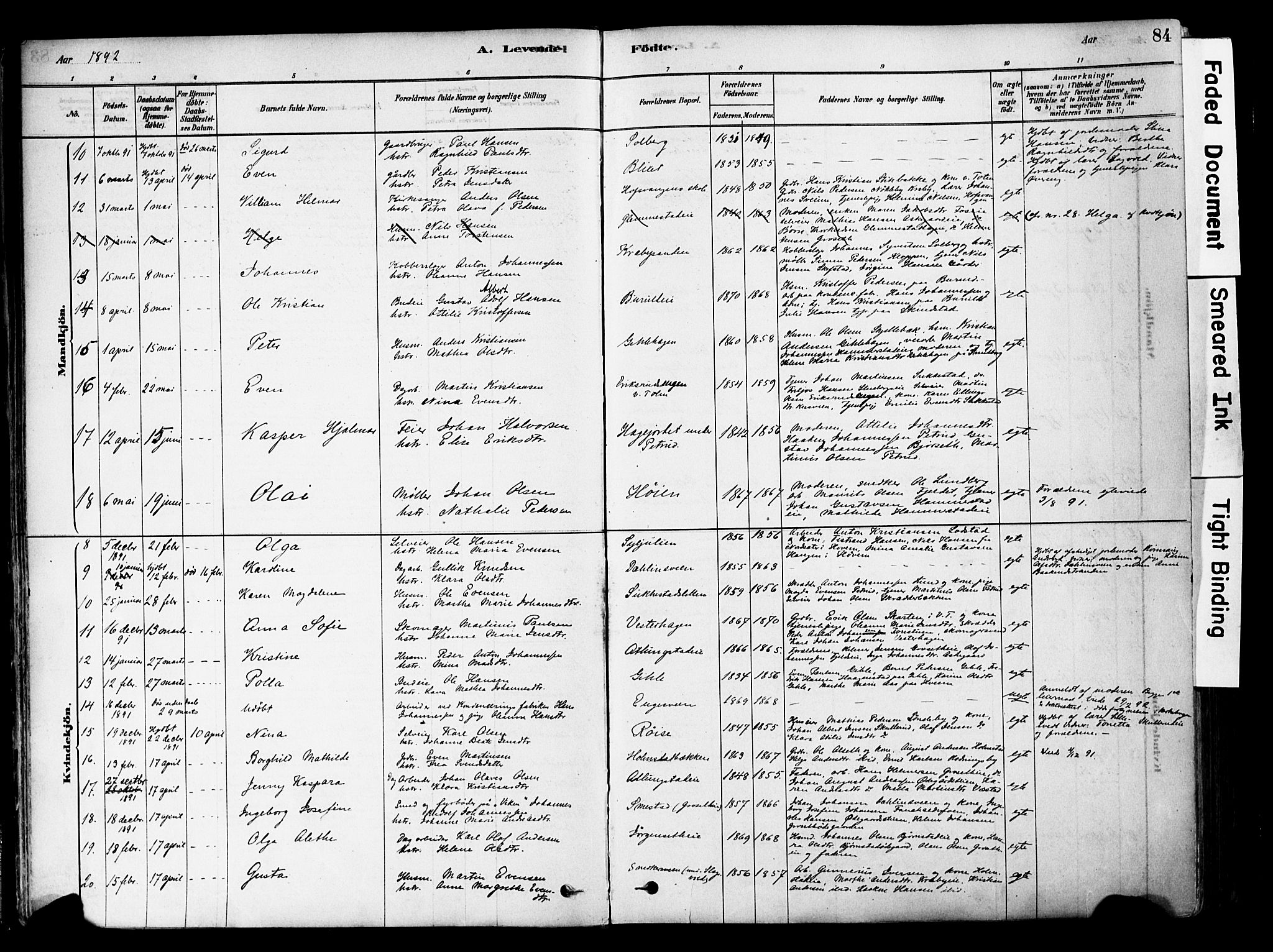 Østre Toten prestekontor, AV/SAH-PREST-104/H/Ha/Haa/L0006: Ministerialbok nr. 6 /1, 1878-1896, s. 84