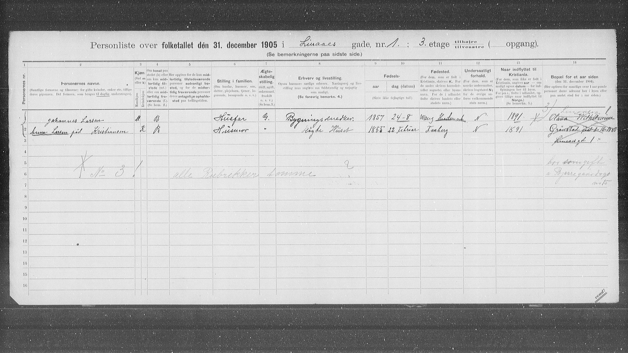 OBA, Kommunal folketelling 31.12.1905 for Kristiania kjøpstad, 1905, s. 30369