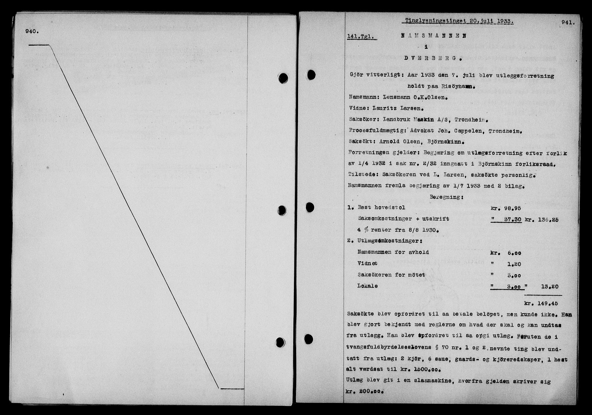 Vesterålen sorenskriveri, SAT/A-4180/1/2/2Ca/L0057: Pantebok nr. 50, 1933-1933, Tingl.dato: 20.07.1933