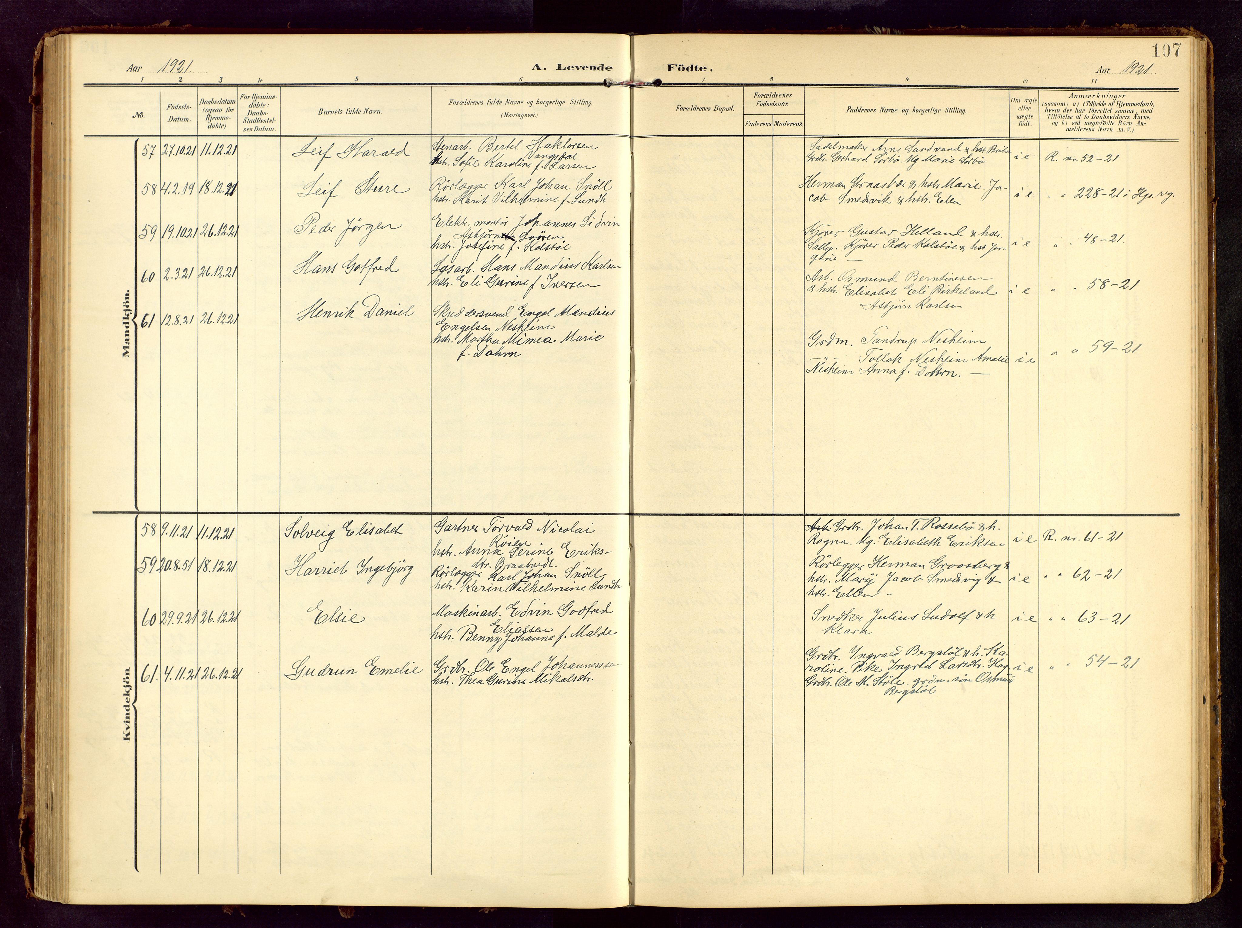 Haugesund sokneprestkontor, AV/SAST-A -101863/H/Ha/Hab/L0006: Klokkerbok nr. B 6, 1906-1944, s. 107