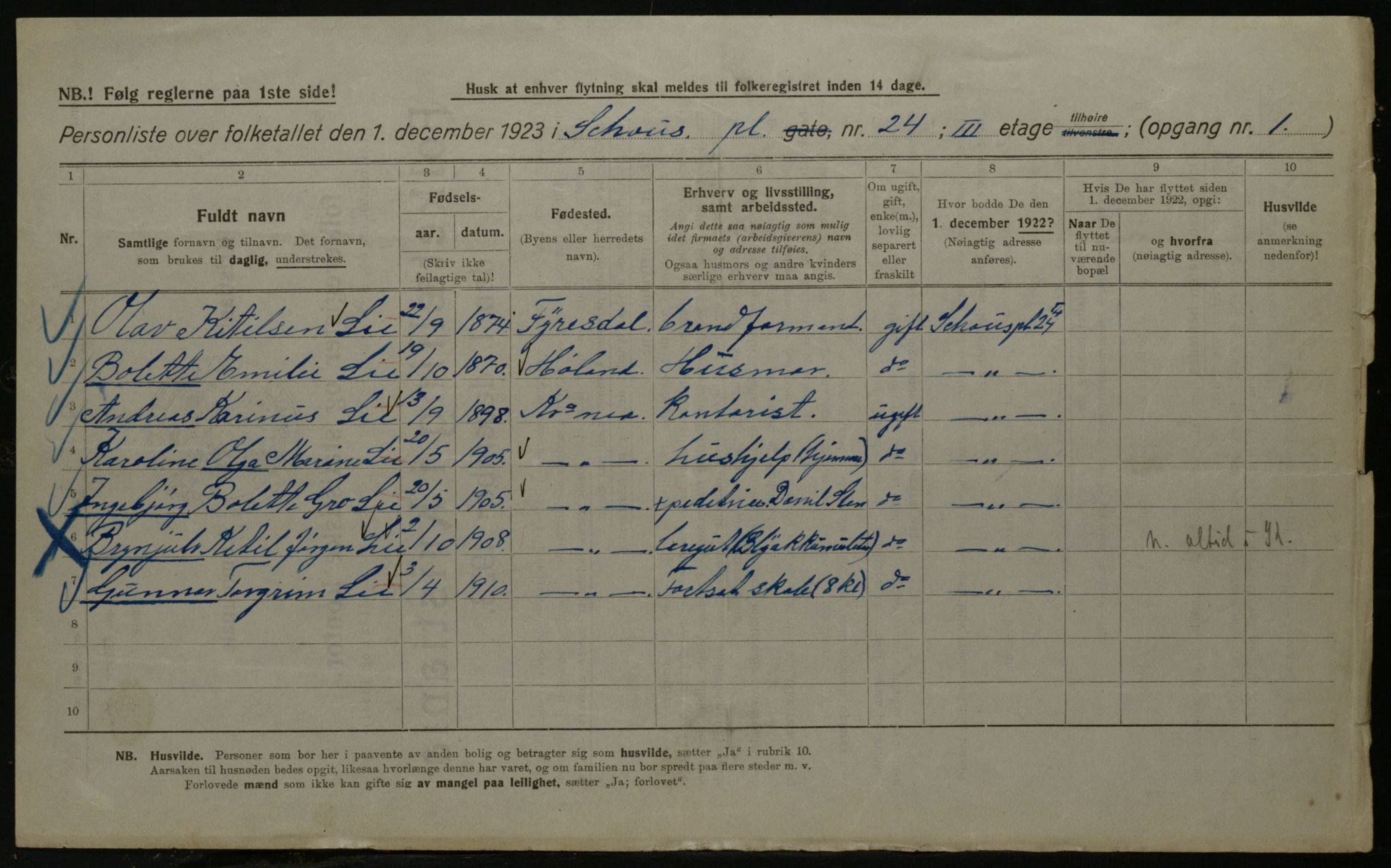 OBA, Kommunal folketelling 1.12.1923 for Kristiania, 1923, s. 100327