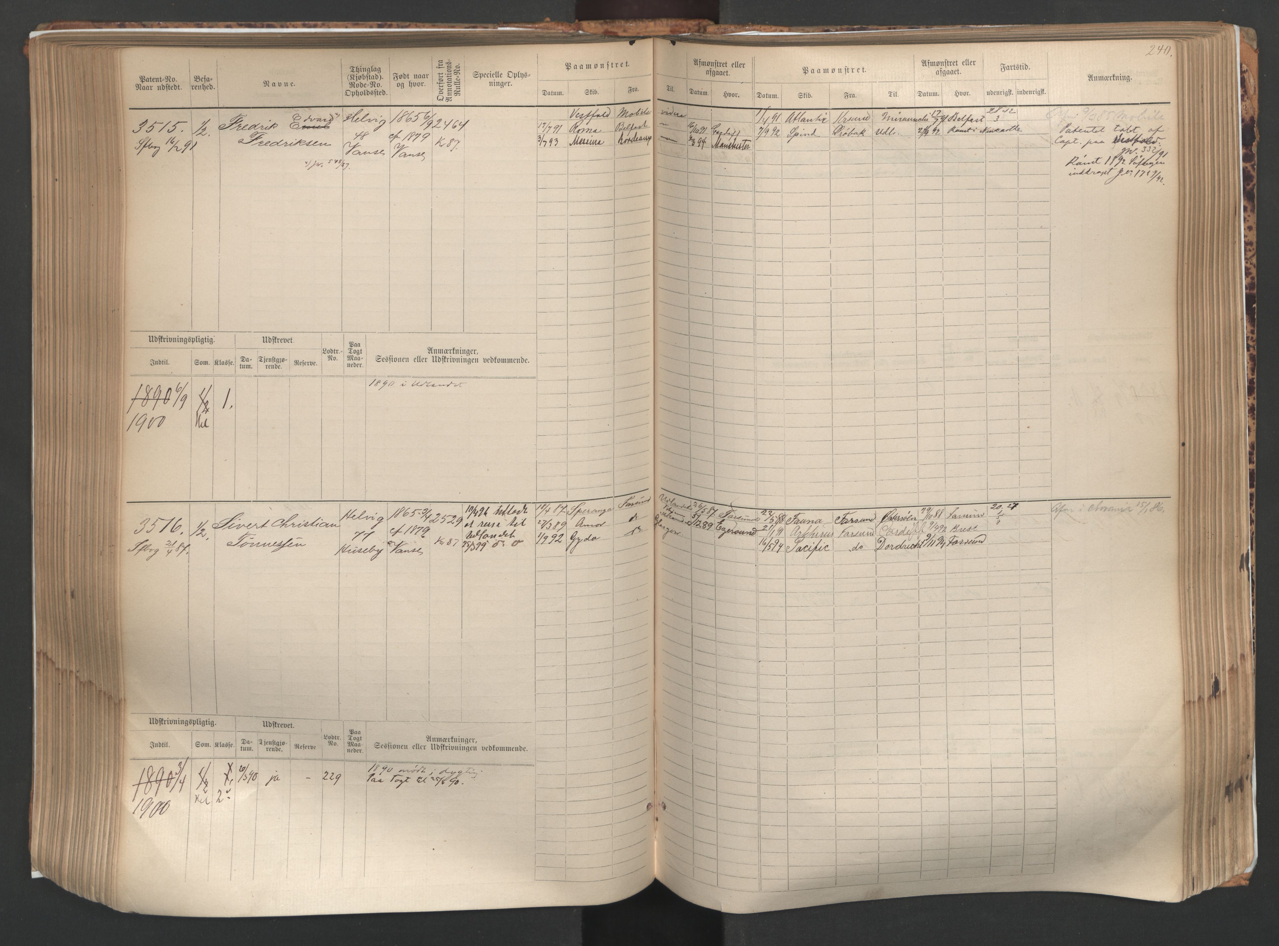 Farsund mønstringskrets, AV/SAK-2031-0017/F/Fb/L0005: Hovedrulle nr 3041-3804, M-8, 1883-1930, s. 243