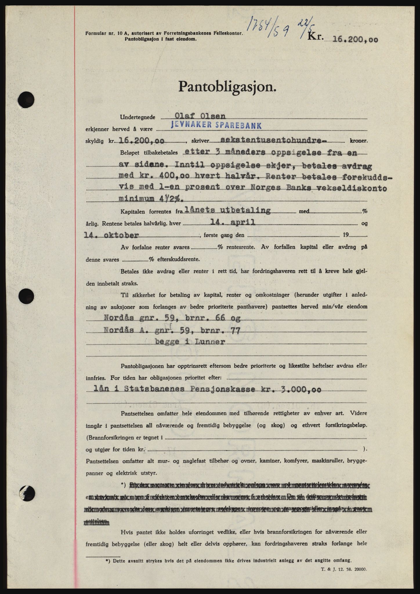 Hadeland og Land tingrett, SAH/TING-010/H/Hb/Hbc/L0040: Pantebok nr. B40, 1959-1959, Dagboknr: 1754/1959