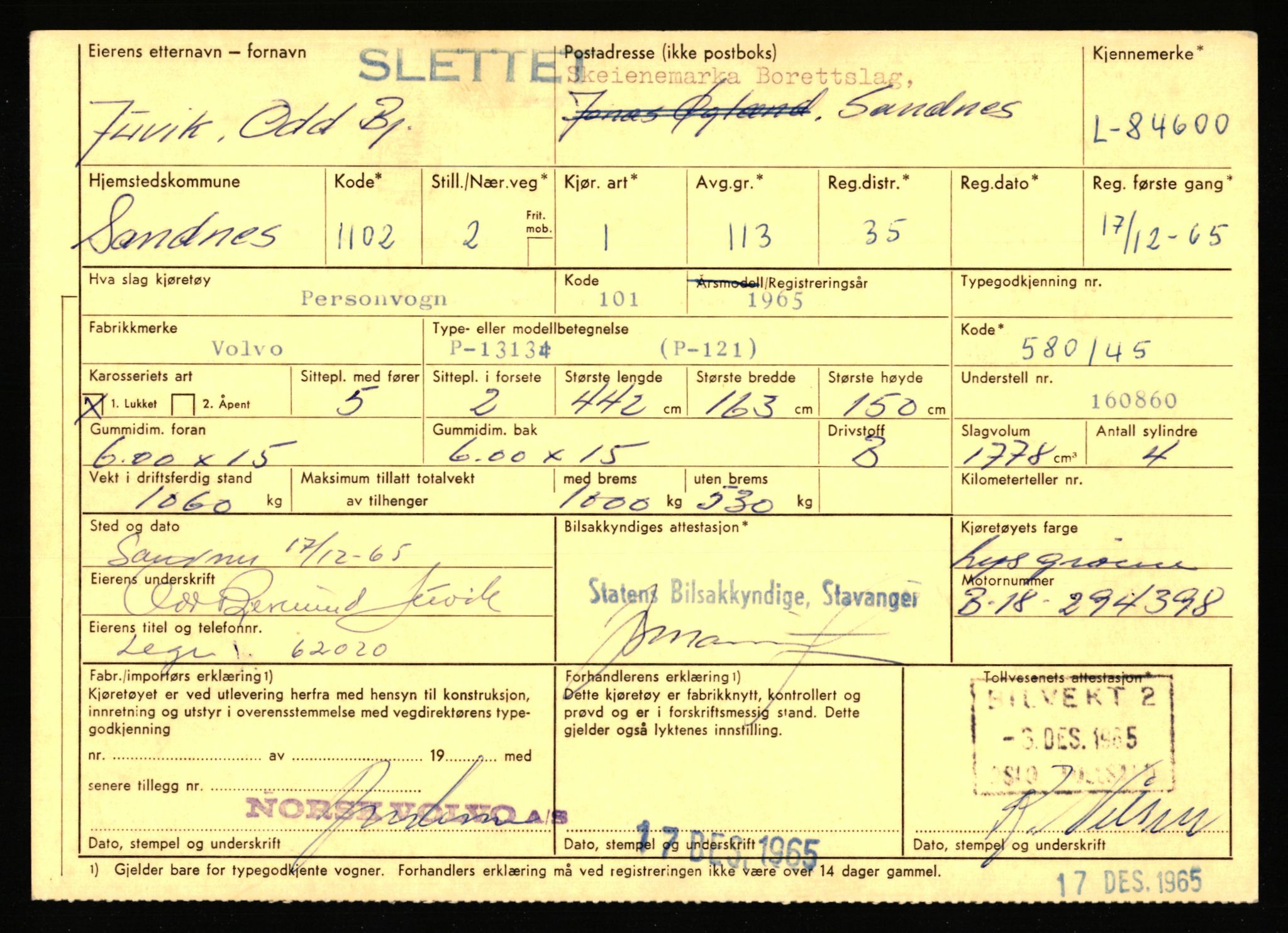 Stavanger trafikkstasjon, AV/SAST-A-101942/0/F/L0073: L-84100 - L-86499, 1930-1971, s. 543