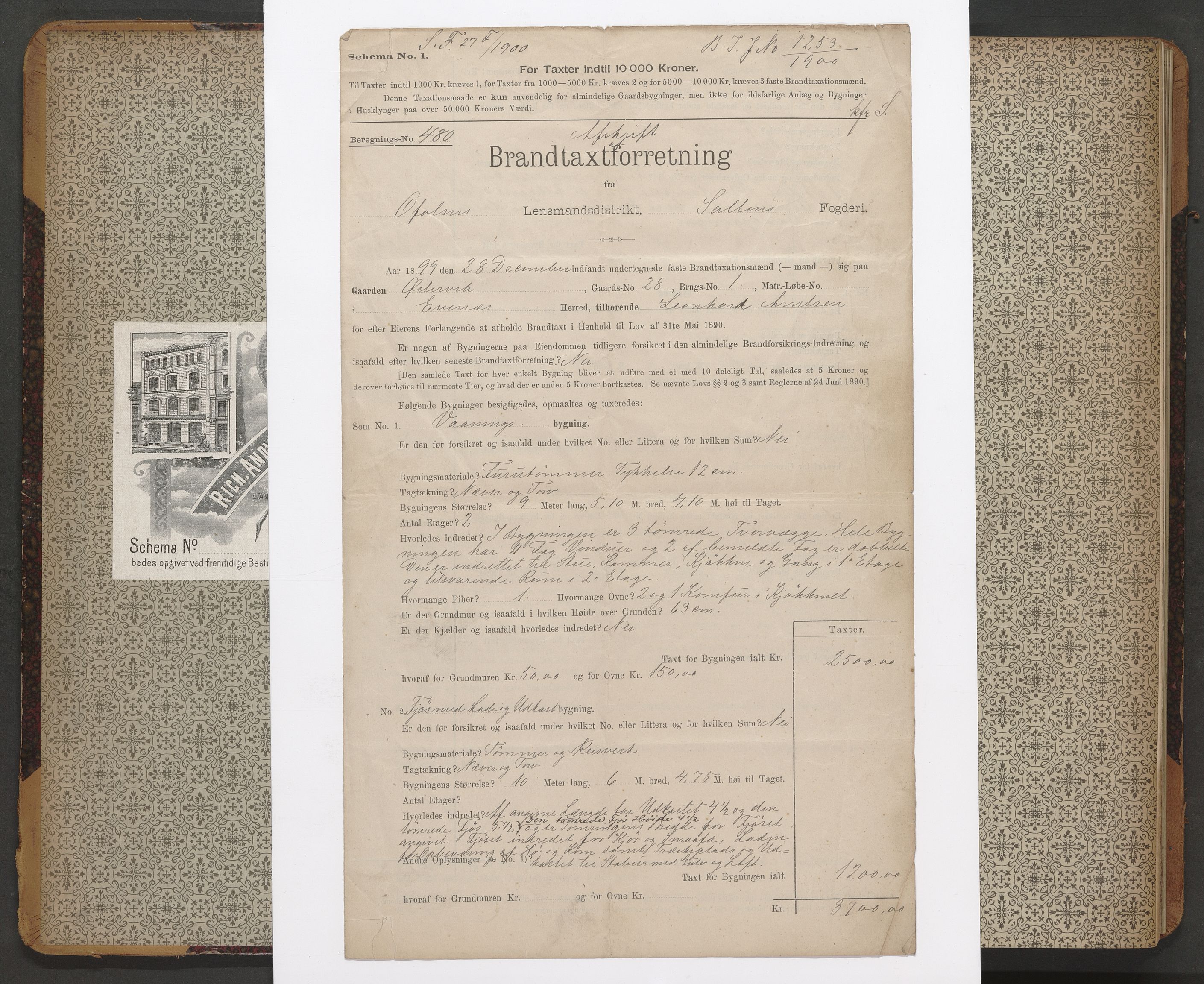 Evenes lensmannskontor, AV/SAT-A-5684/1/12/12b/L0006: Branntakstprotokoll-skjema, 1909-1911