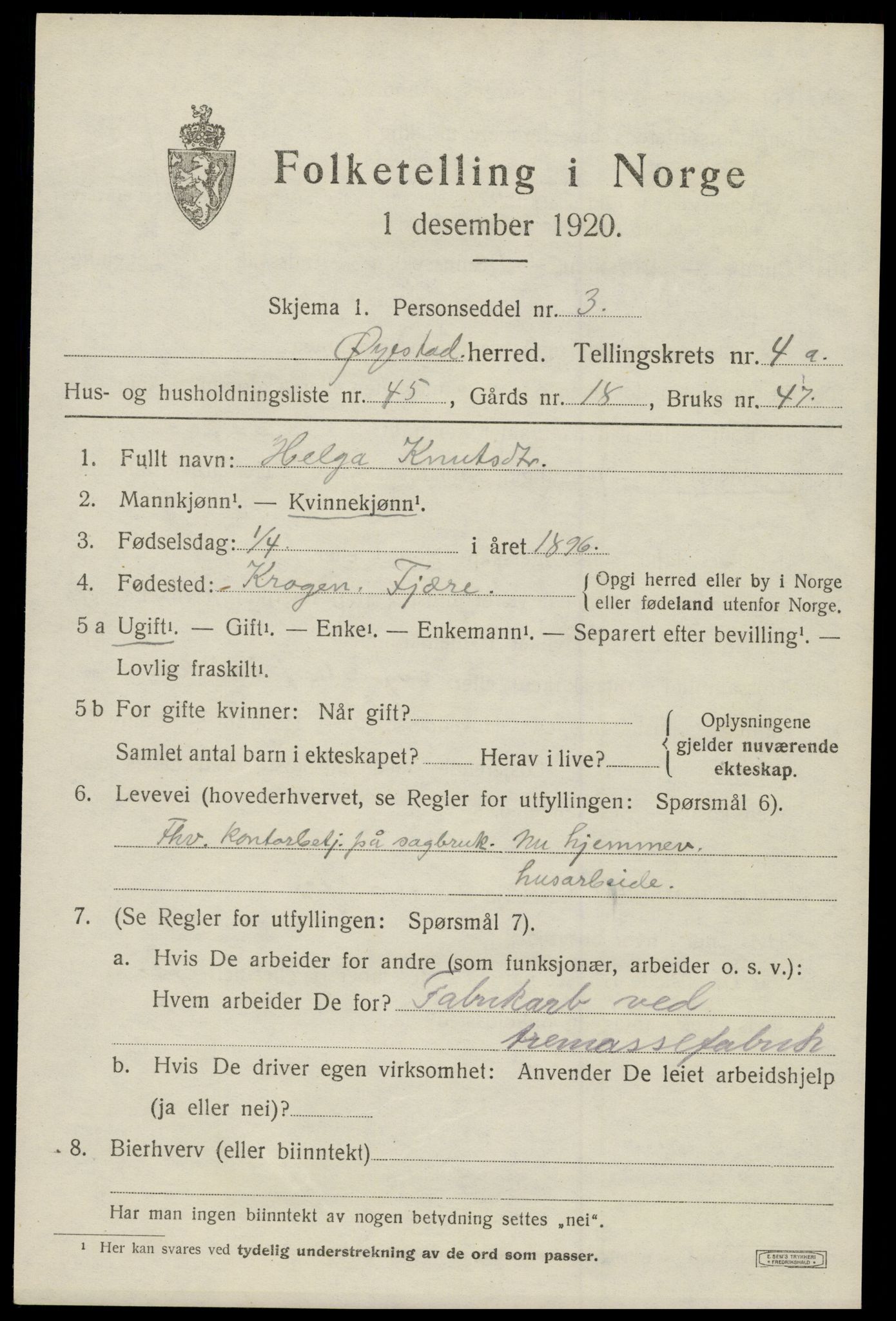 SAK, Folketelling 1920 for 0920 Øyestad herred, 1920, s. 3616