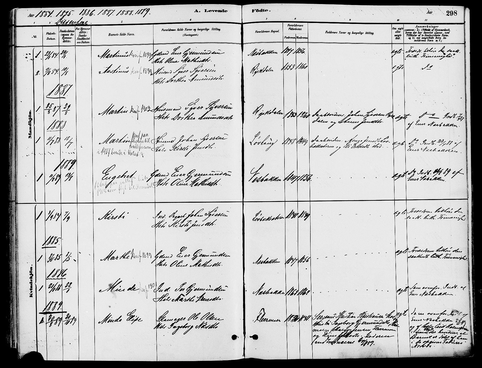 Trysil prestekontor, AV/SAH-PREST-046/H/Ha/Haa/L0008: Ministerialbok nr. 8, 1881-1897, s. 298