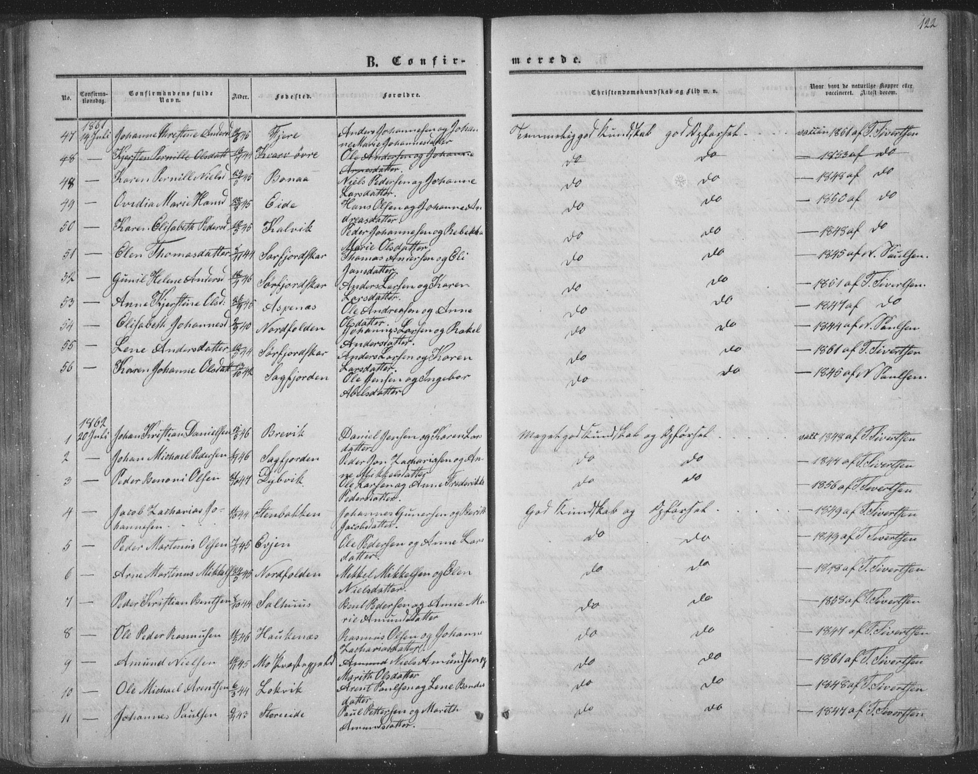 Ministerialprotokoller, klokkerbøker og fødselsregistre - Nordland, AV/SAT-A-1459/853/L0770: Ministerialbok nr. 853A09, 1857-1870, s. 122