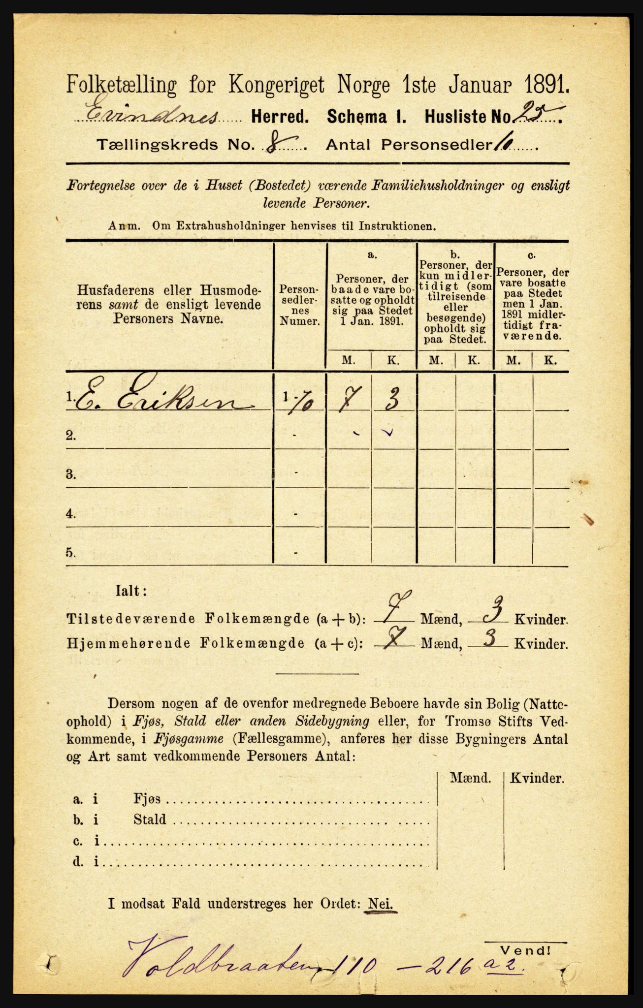 RA, Folketelling 1891 for 1853 Evenes herred, 1891, s. 2498