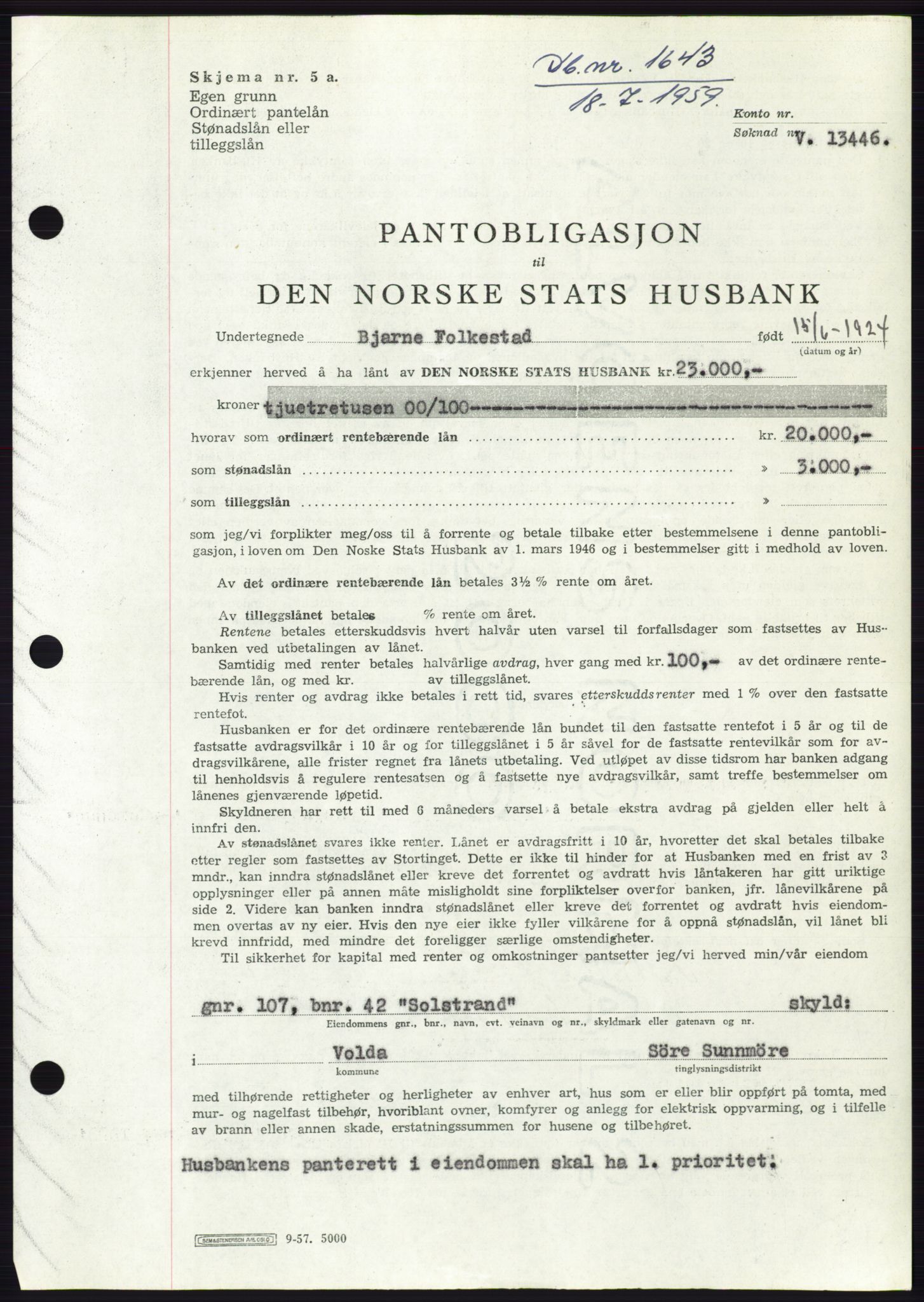 Søre Sunnmøre sorenskriveri, SAT/A-4122/1/2/2C/L0133: Pantebok nr. 21B, 1959-1959, Dagboknr: 1643/1959
