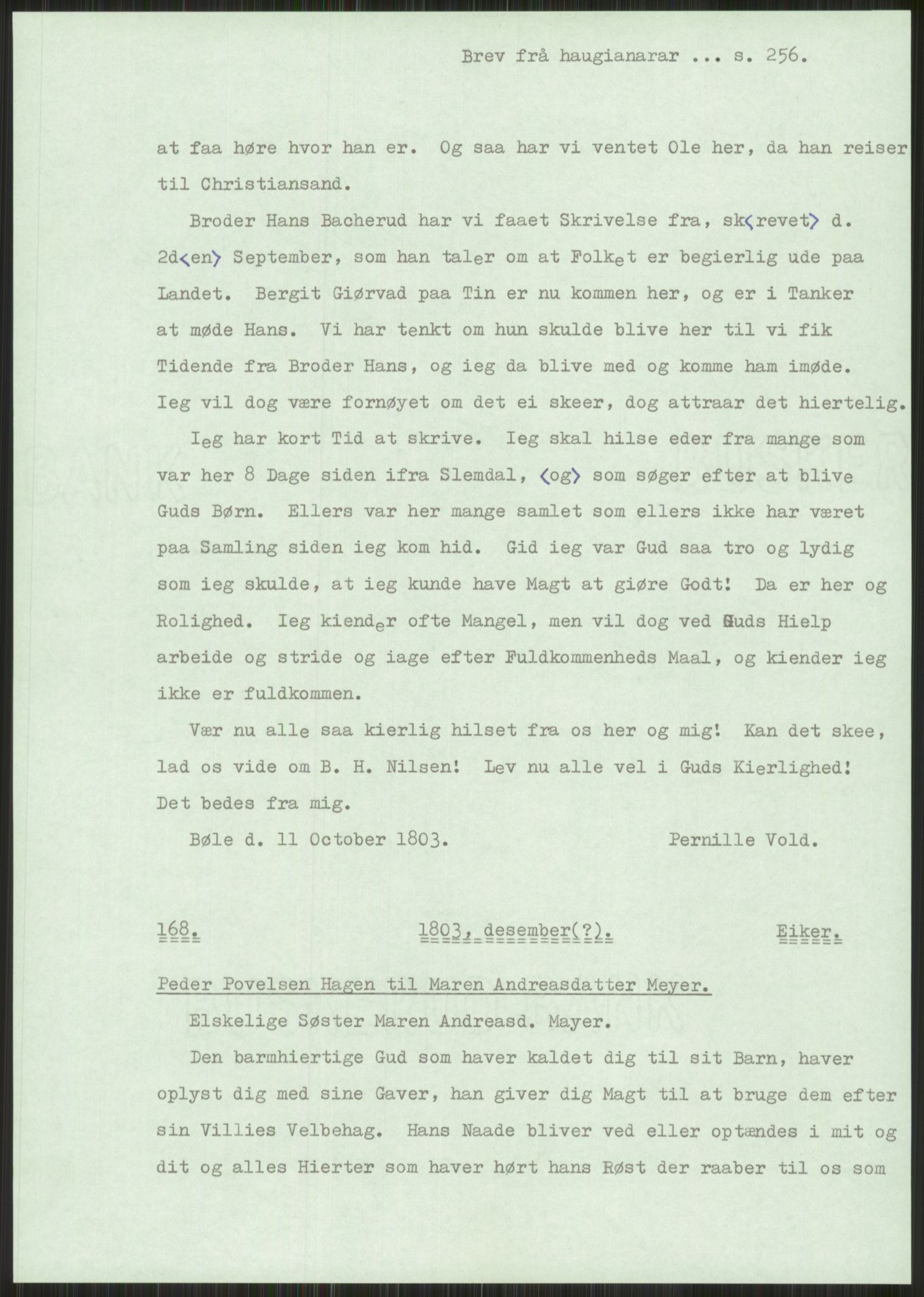 Samlinger til kildeutgivelse, Haugianerbrev, RA/EA-6834/F/L0001: Haugianerbrev I: 1760-1804, 1760-1804, s. 256