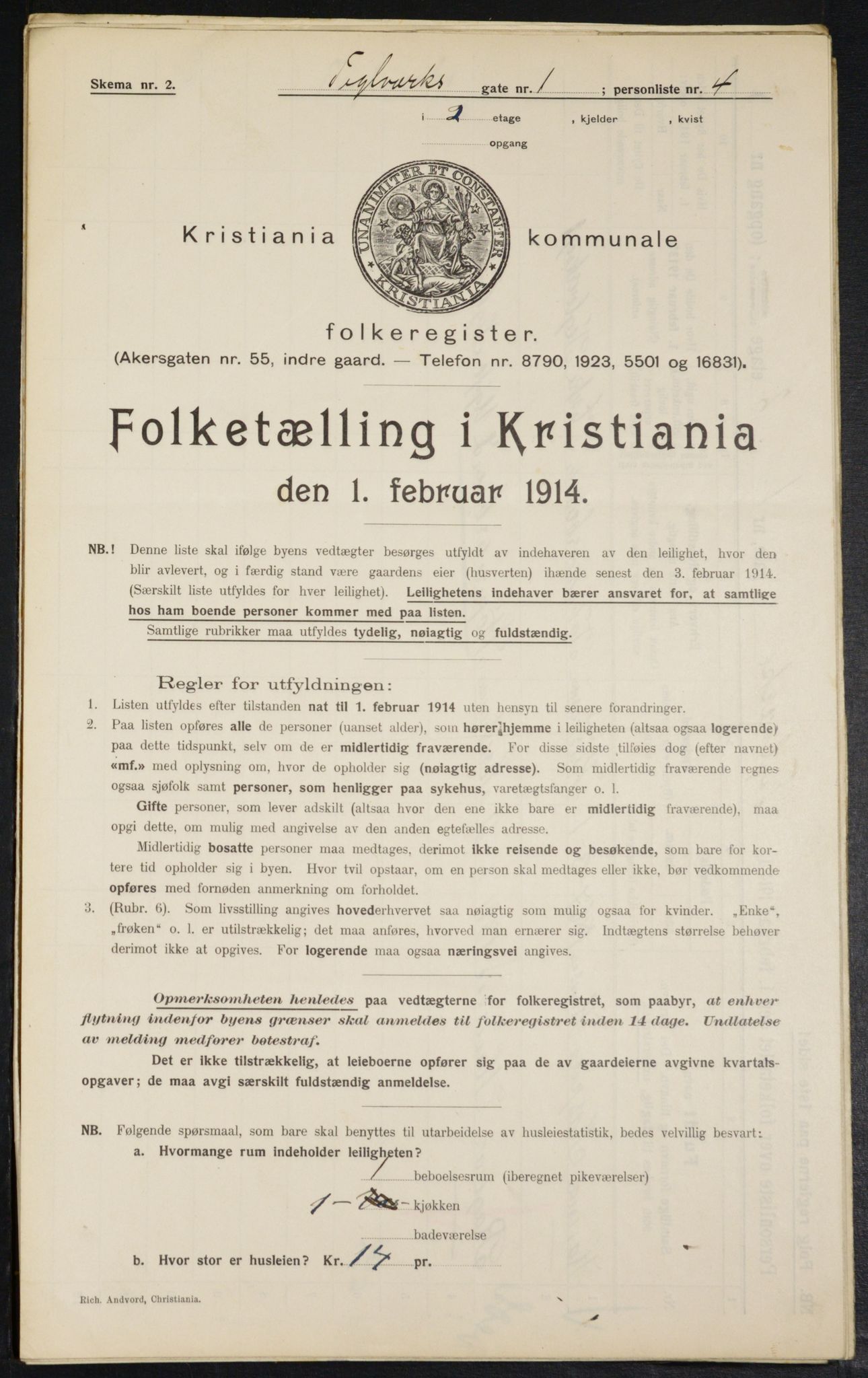 OBA, Kommunal folketelling 1.2.1914 for Kristiania, 1914, s. 108053