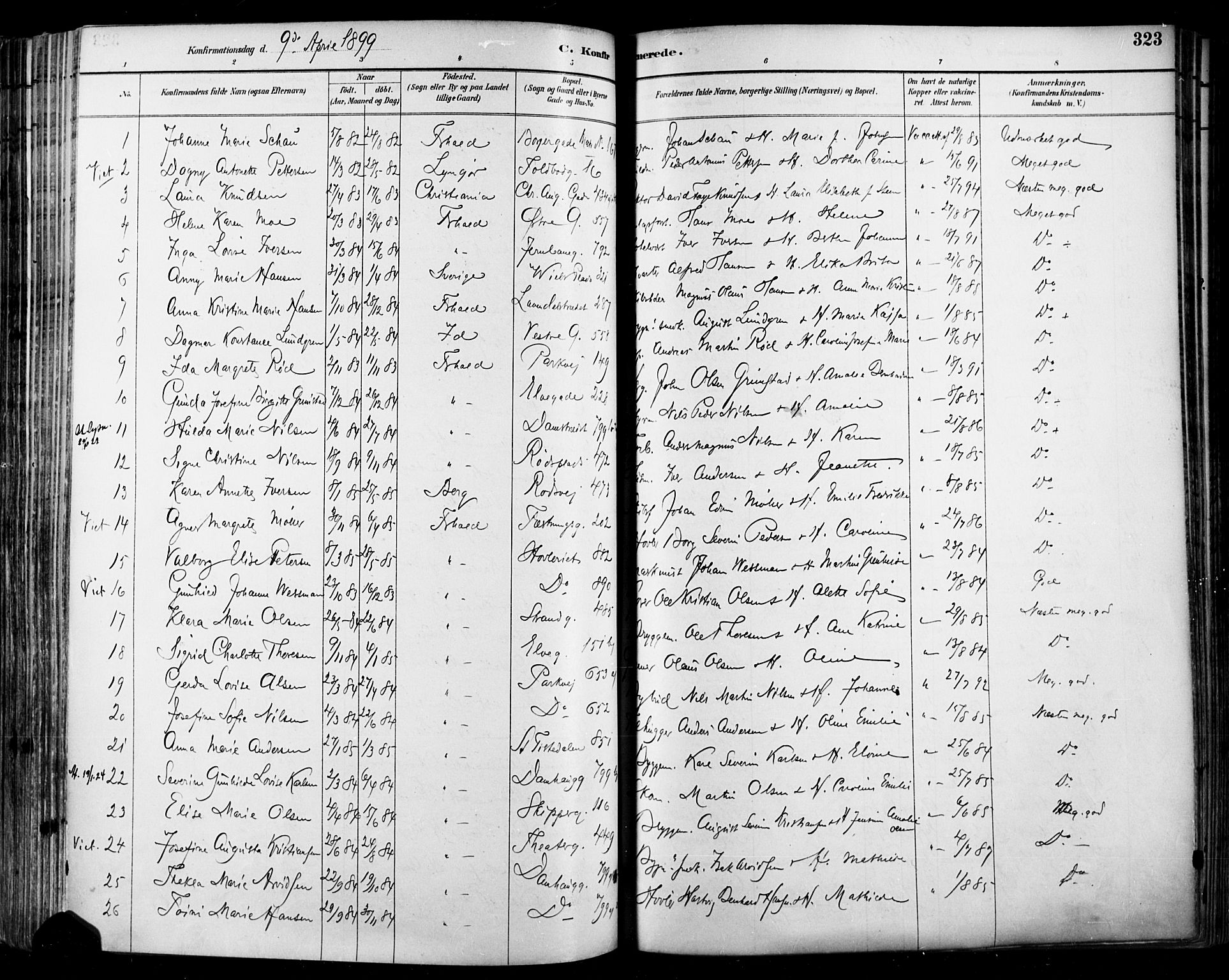 Halden prestekontor Kirkebøker, SAO/A-10909/F/Fa/L0013: Ministerialbok nr. I 13, 1890-1906, s. 323