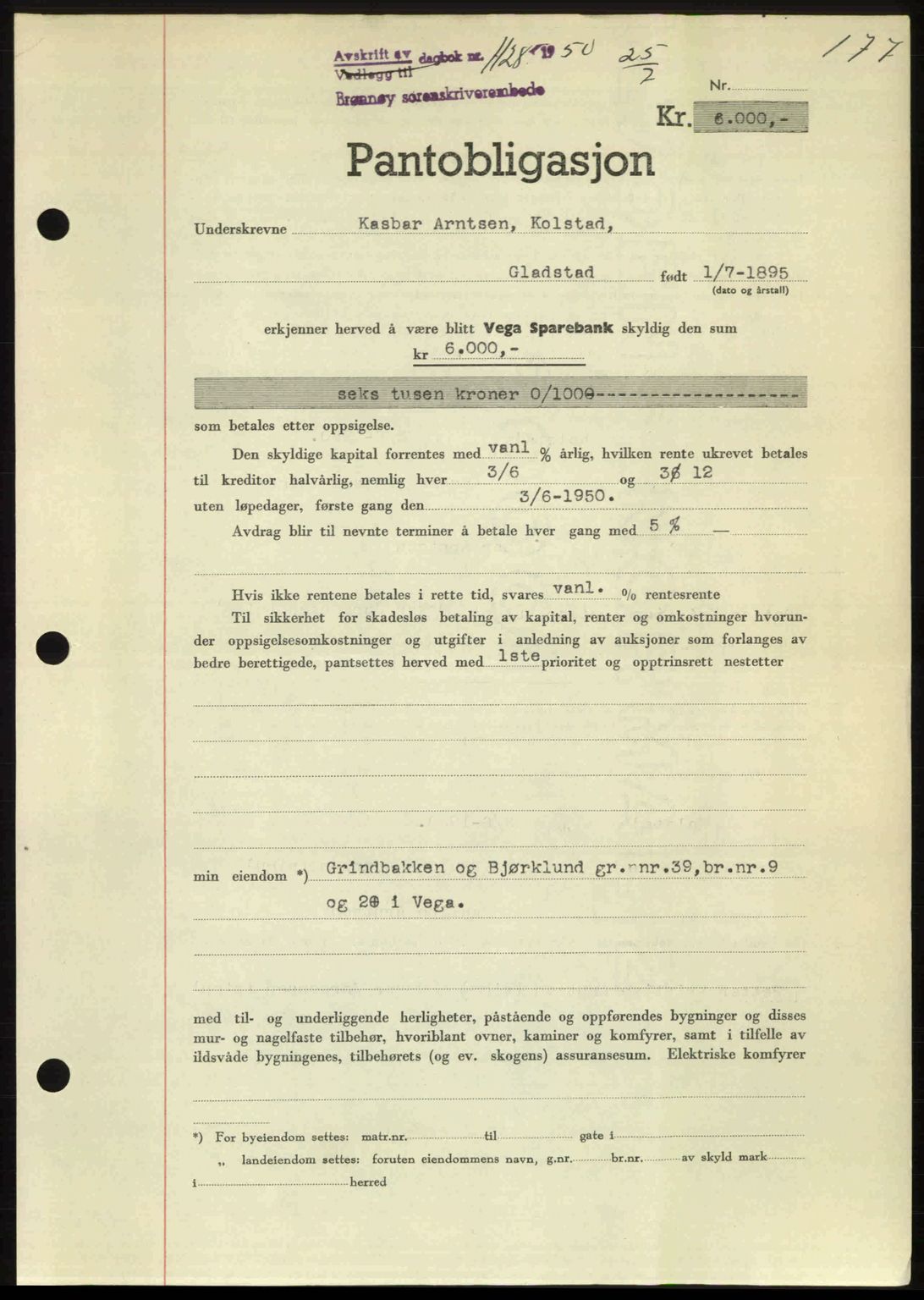 Brønnøy sorenskriveri, SAT/A-4170/1/2/2C: Pantebok nr. 36, 1950-1950, Dagboknr: 1128/1950