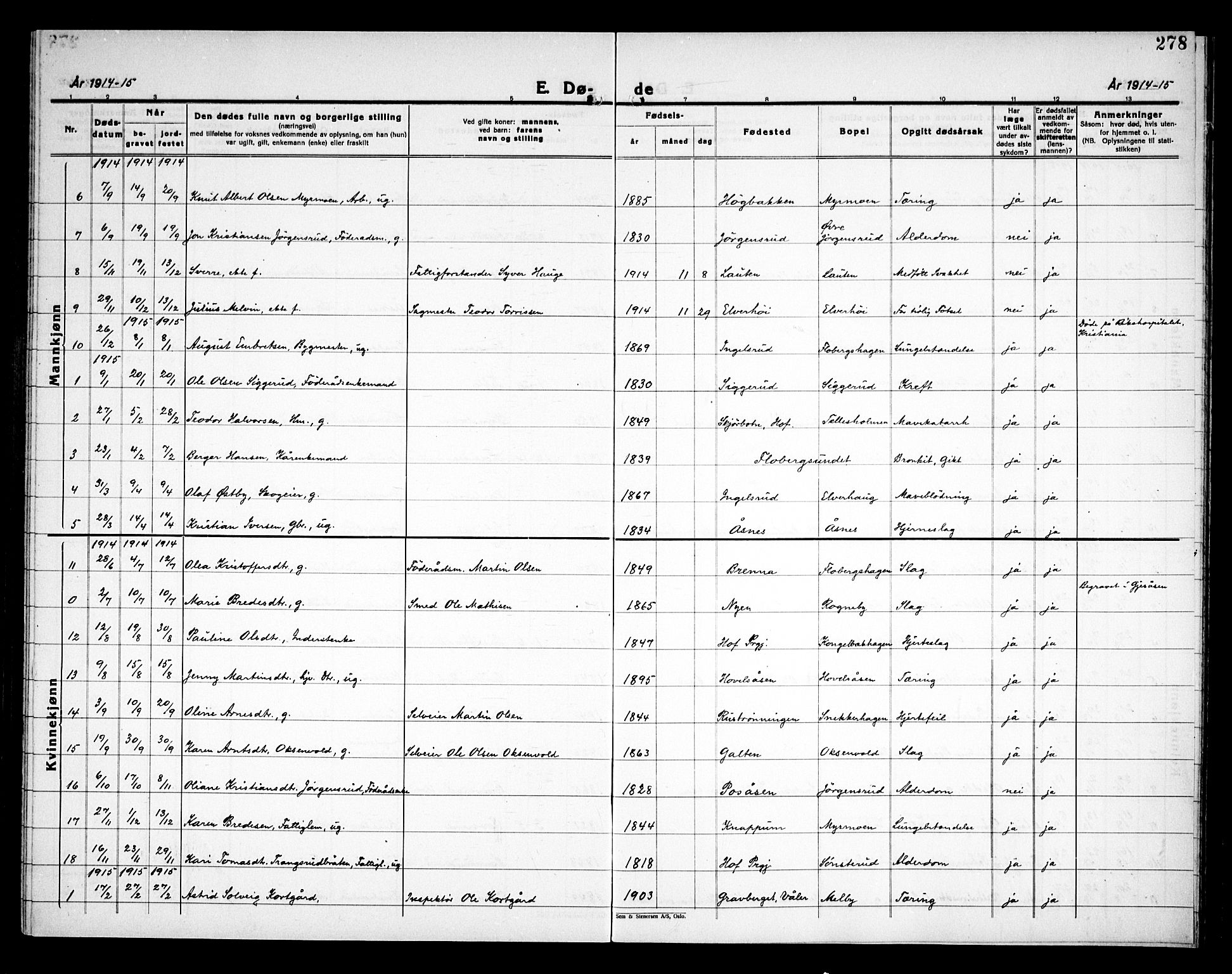 Åsnes prestekontor, SAH/PREST-042/H/Ha/Haa/L0000C: Ministerialbok nr. 0A, 1890-1929, s. 278