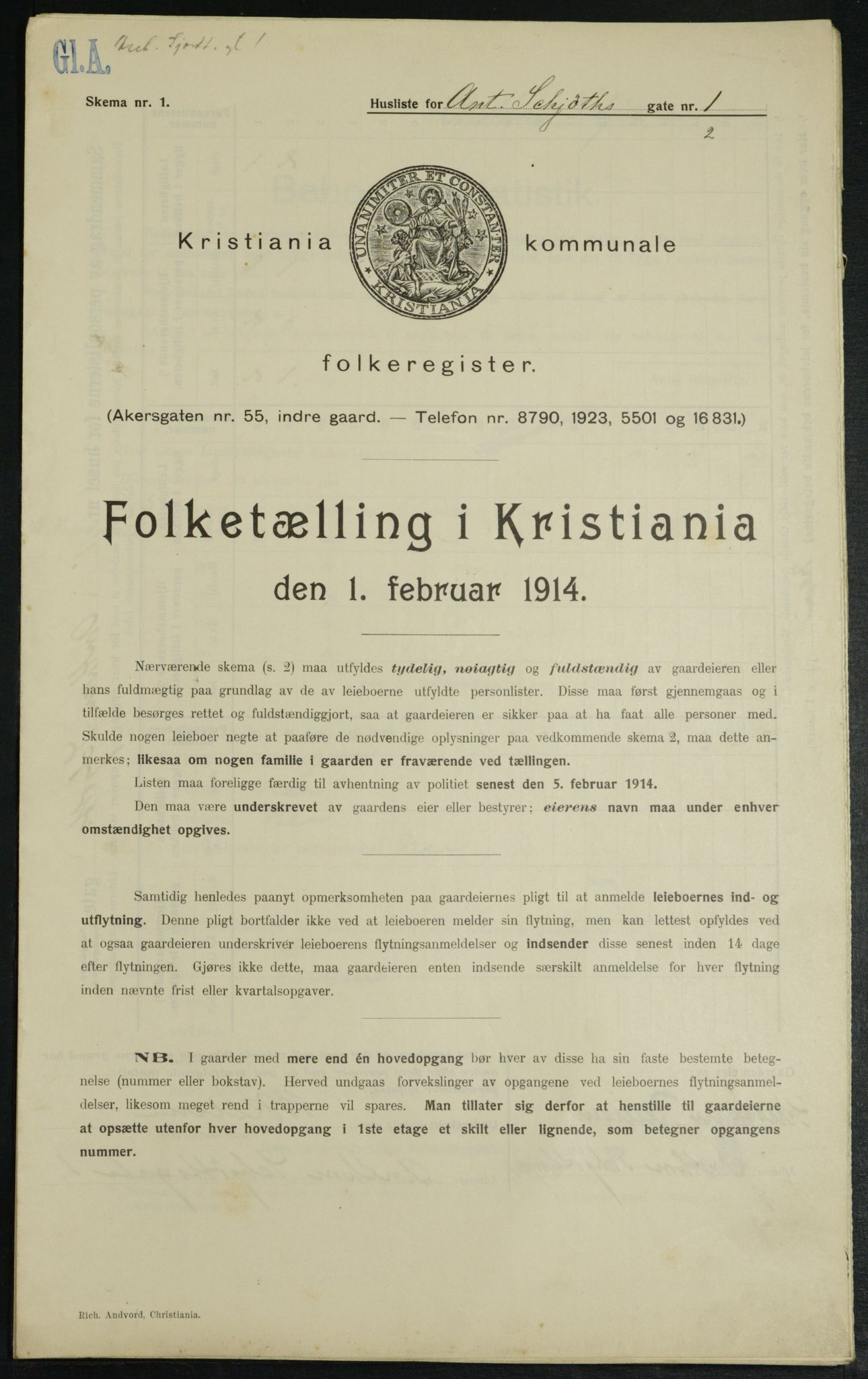 OBA, Kommunal folketelling 1.2.1914 for Kristiania, 1914, s. 1338