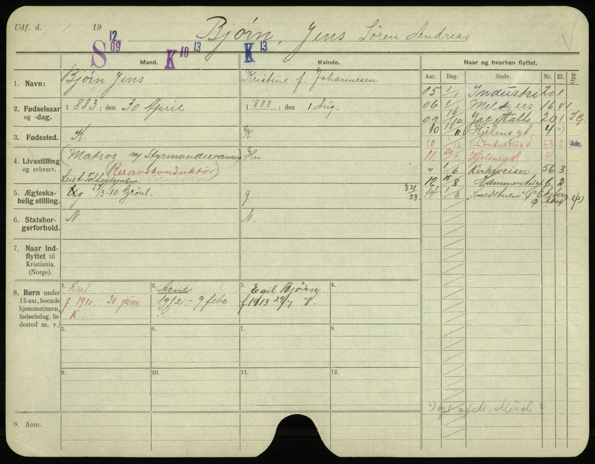 Oslo folkeregister, Registerkort, AV/SAO-A-11715/F/Fa/Fac/L0002: Menn, 1906-1914, s. 24a