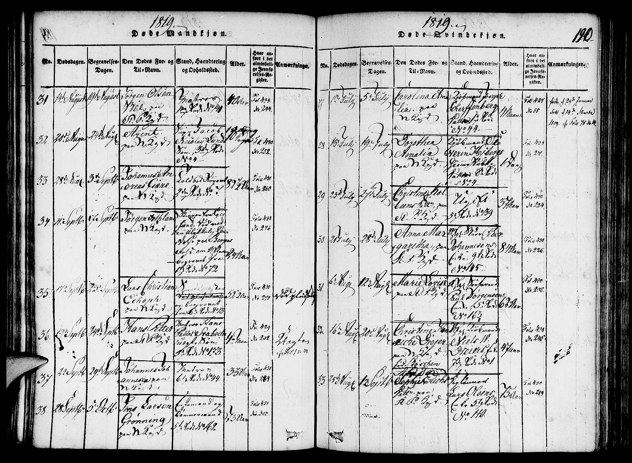 Nykirken Sokneprestembete, AV/SAB-A-77101/H/Haa/L0011: Ministerialbok nr. A 11, 1816-1821, s. 190
