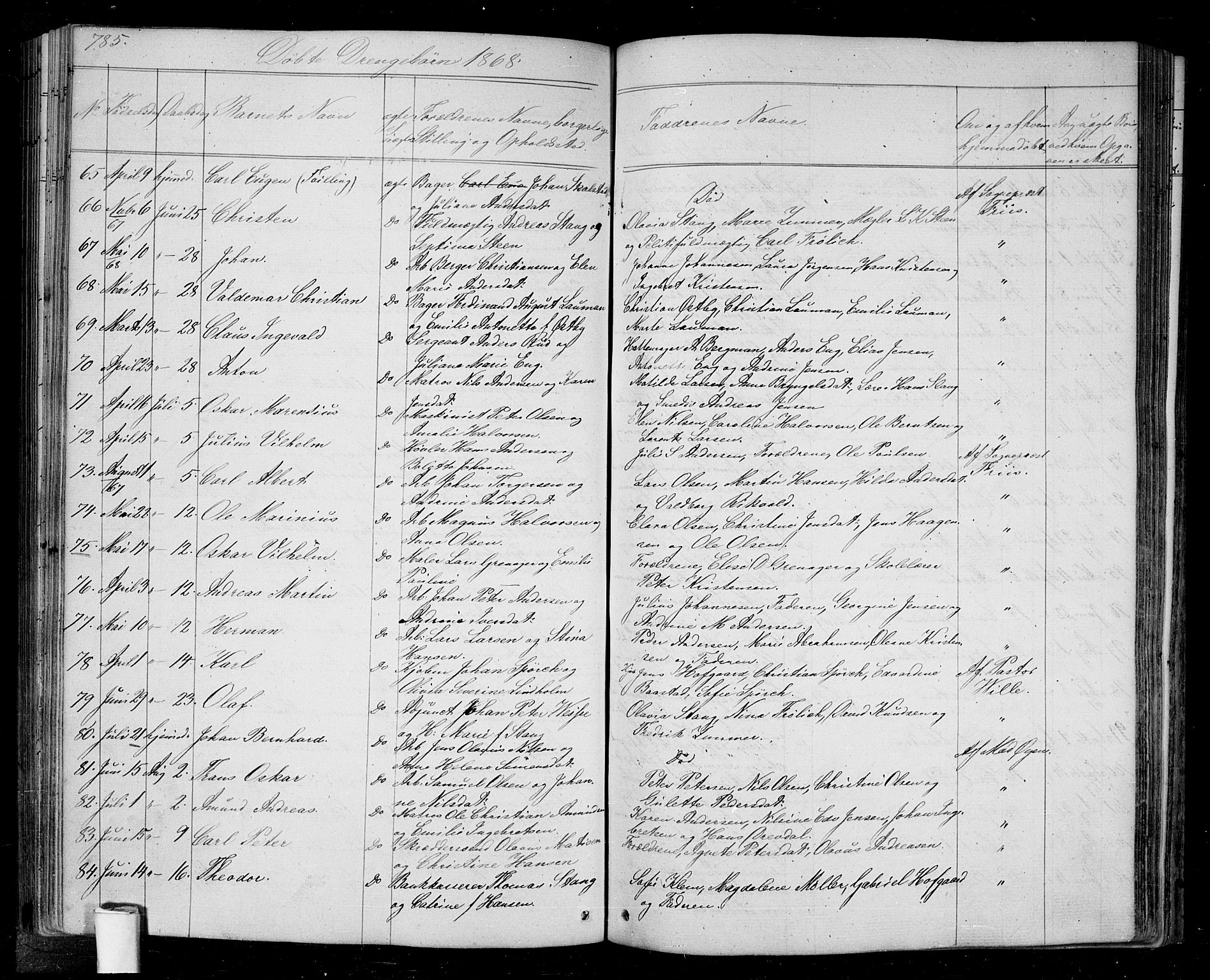 Halden prestekontor Kirkebøker, AV/SAO-A-10909/G/Ga/L0005b: Klokkerbok nr. 5B, 1864-1868, s. 785