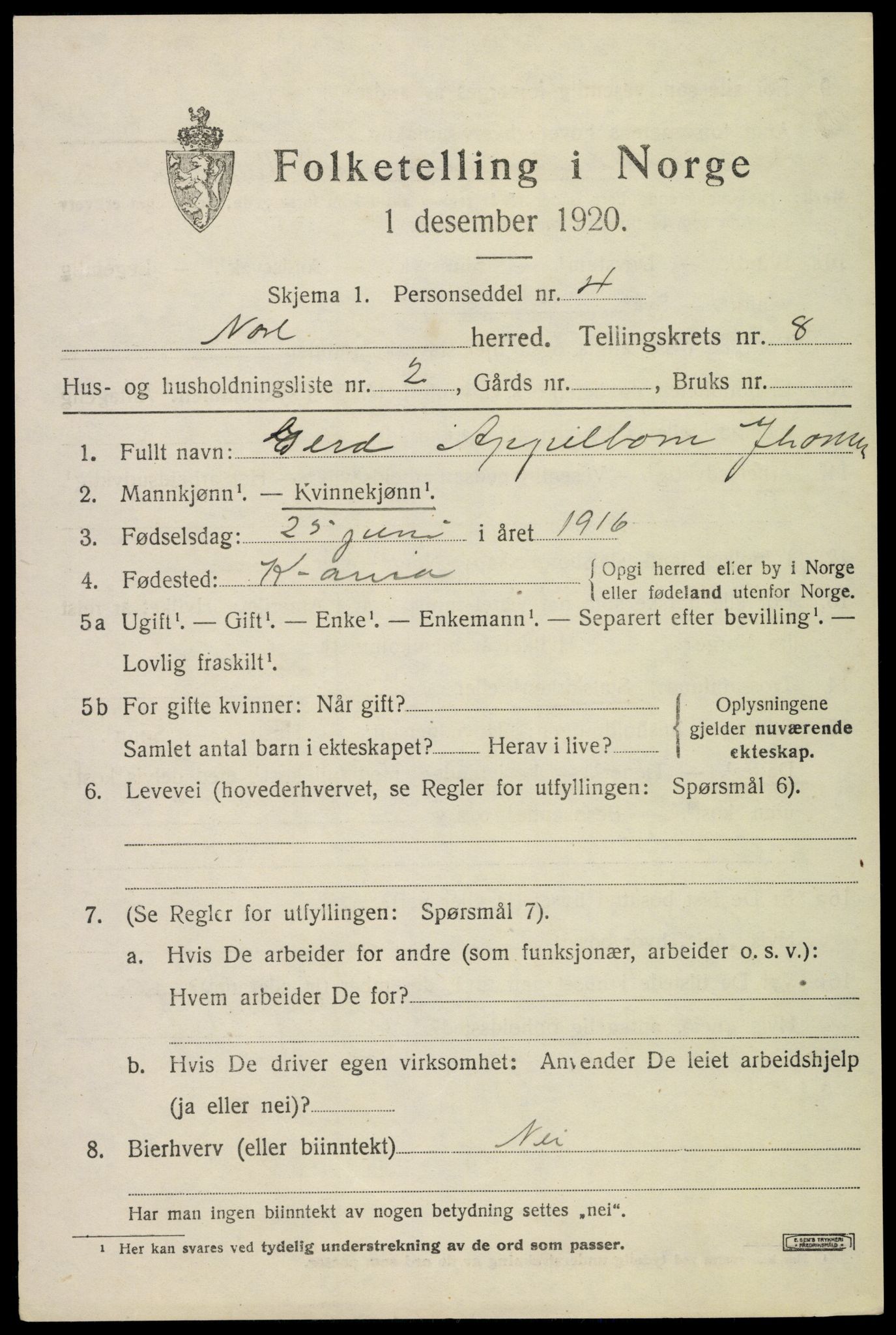 SAKO, Folketelling 1920 for 0633 Nore herred, 1920, s. 4014