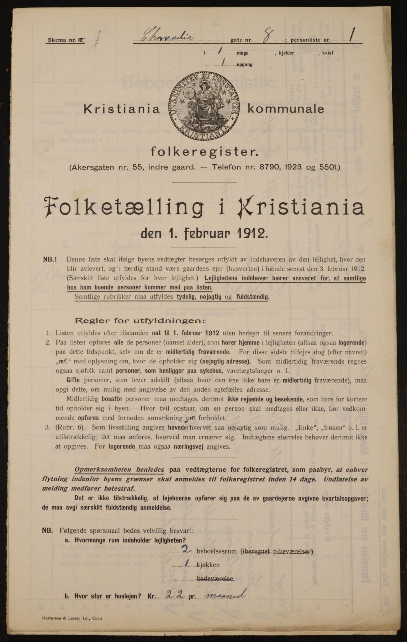 OBA, Kommunal folketelling 1.2.1912 for Kristiania, 1912, s. 13487