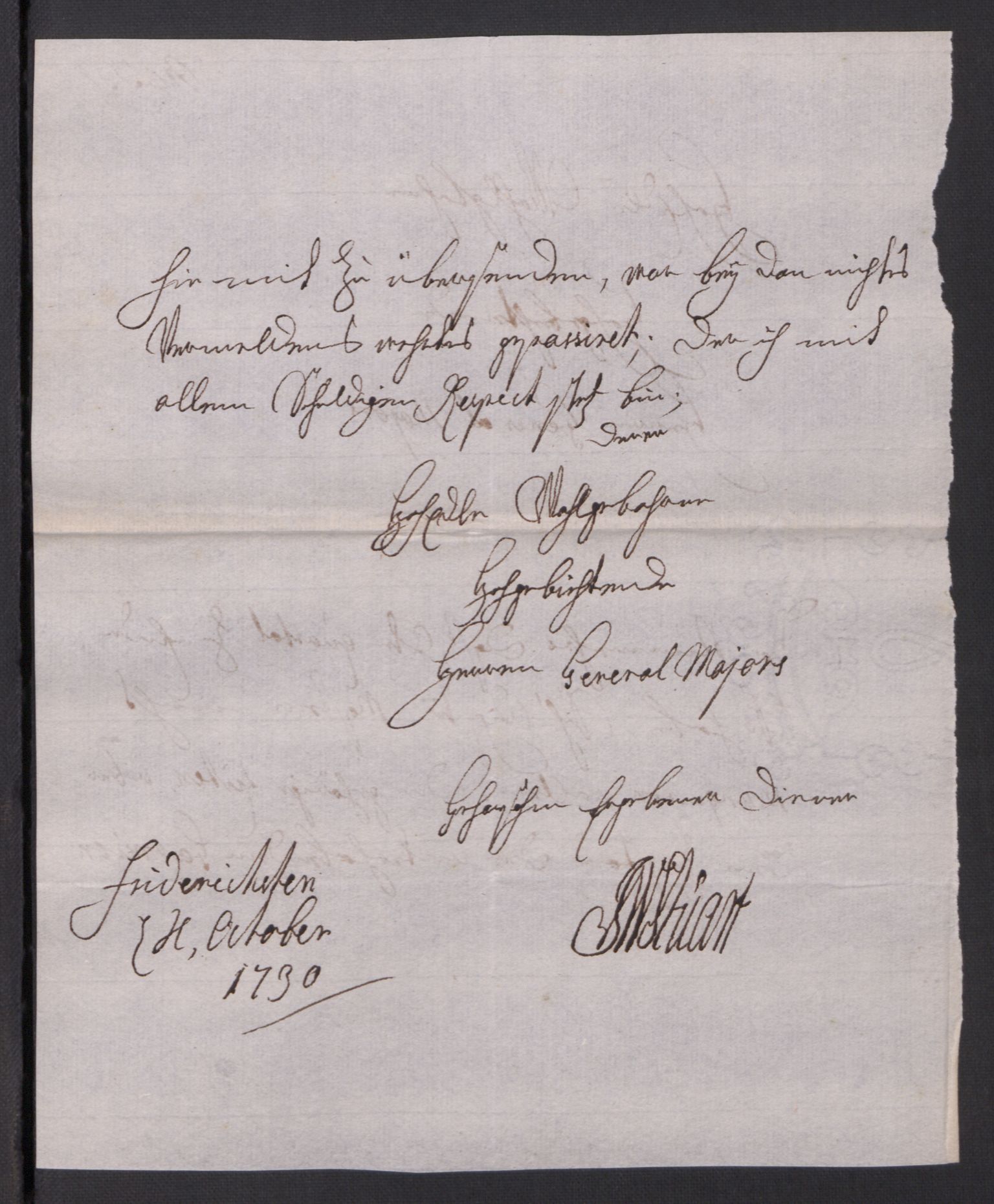 Kommanderende general (KG I) med Det norske krigsdirektorium, RA/EA-5419/D/L0154: Fredriksten festning: Brev, inventarfortegnelser og regnskapsekstrakter, 1730-1739, s. 27