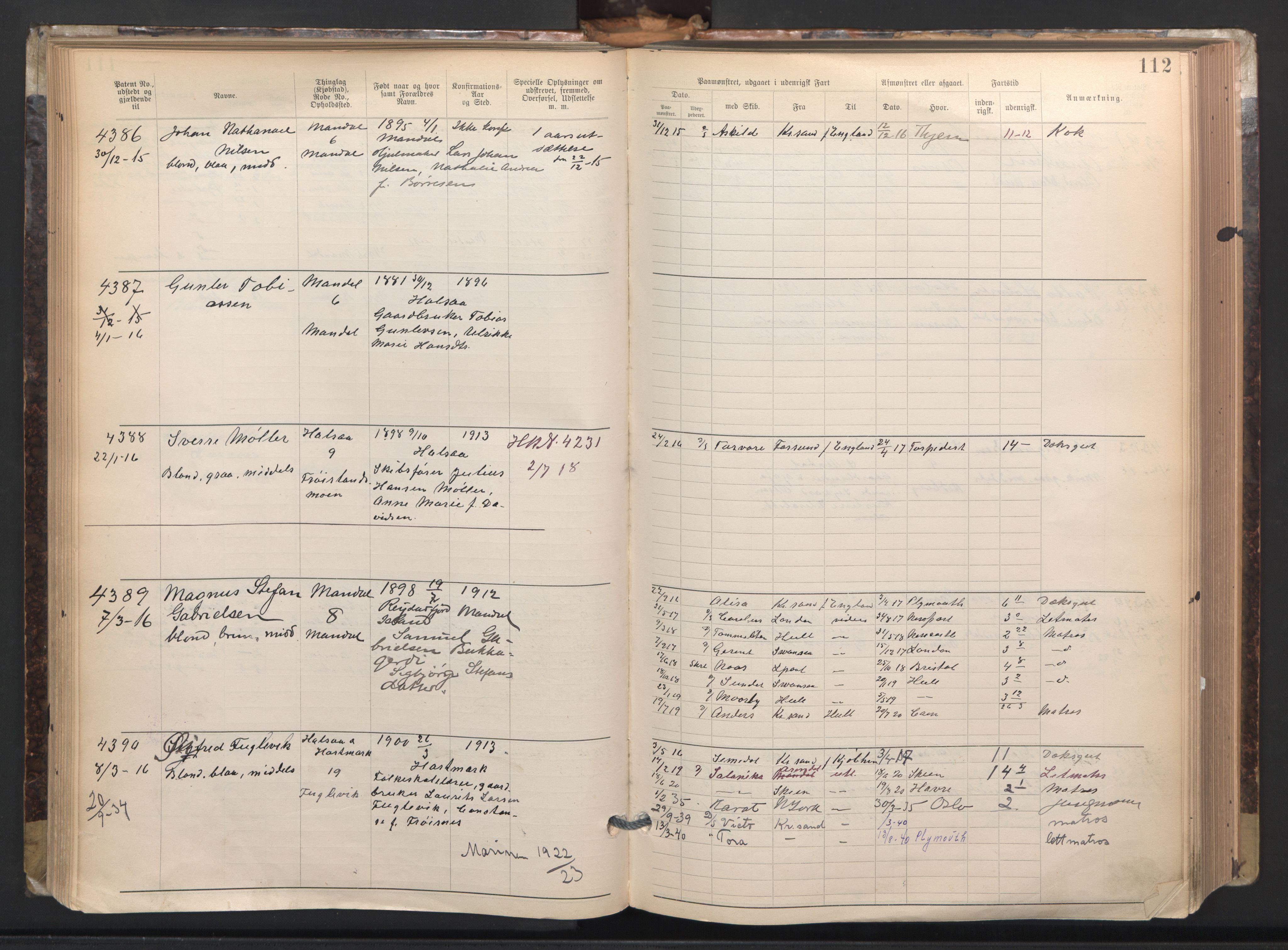 Mandal mønstringskrets, AV/SAK-2031-0016/F/Fa/L0003: Annotasjonsrulle nr 3831-4730 med register, L-5, 1900-1948, s. 137
