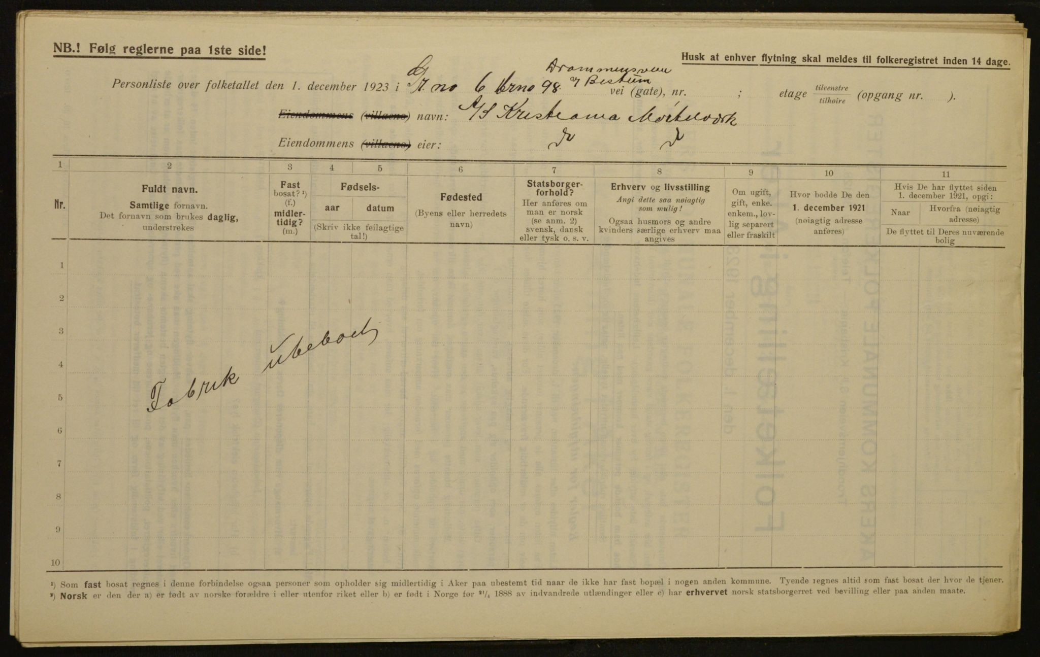 , Kommunal folketelling 1.12.1923 for Aker, 1923, s. 1046