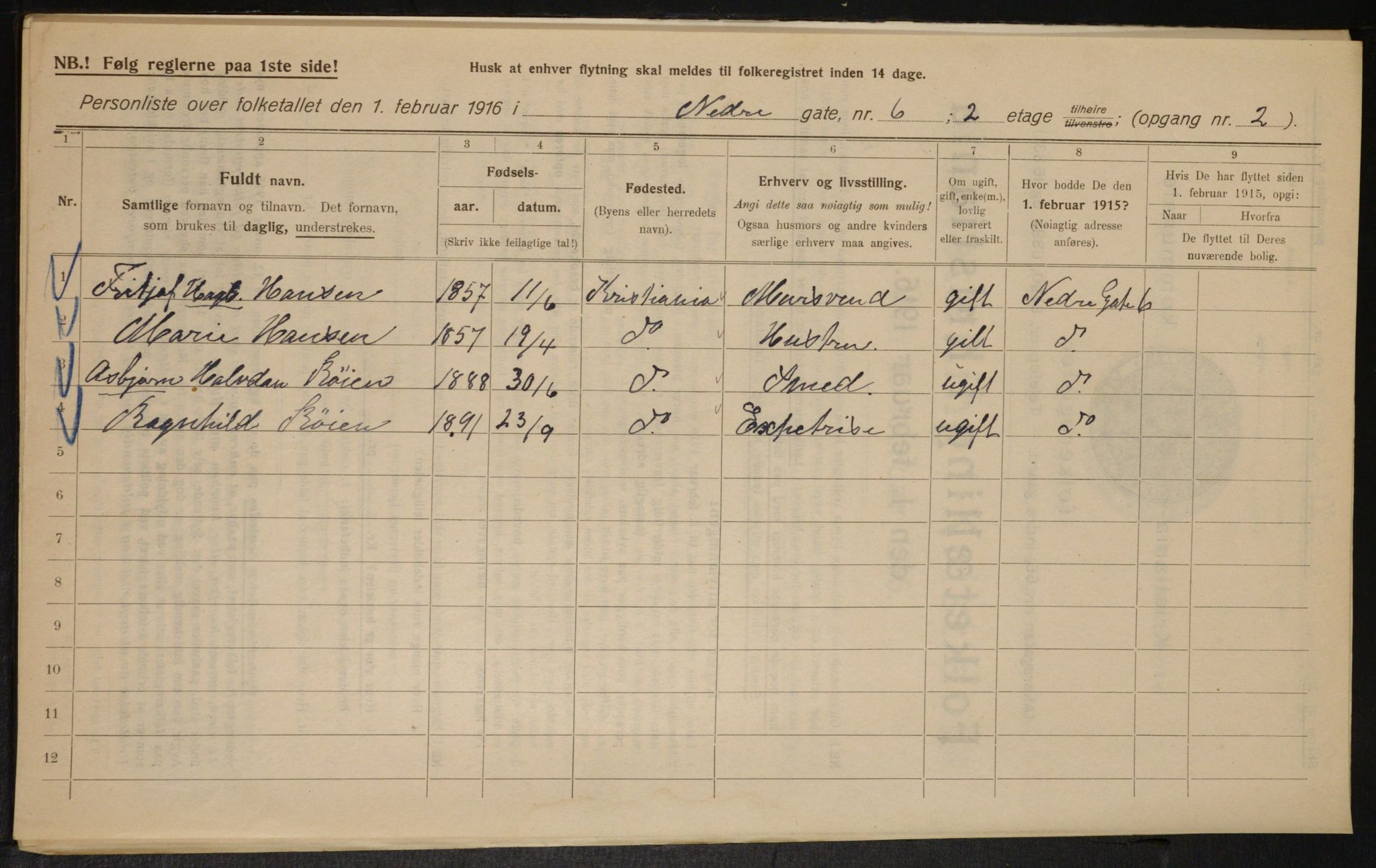 OBA, Kommunal folketelling 1.2.1916 for Kristiania, 1916, s. 70887