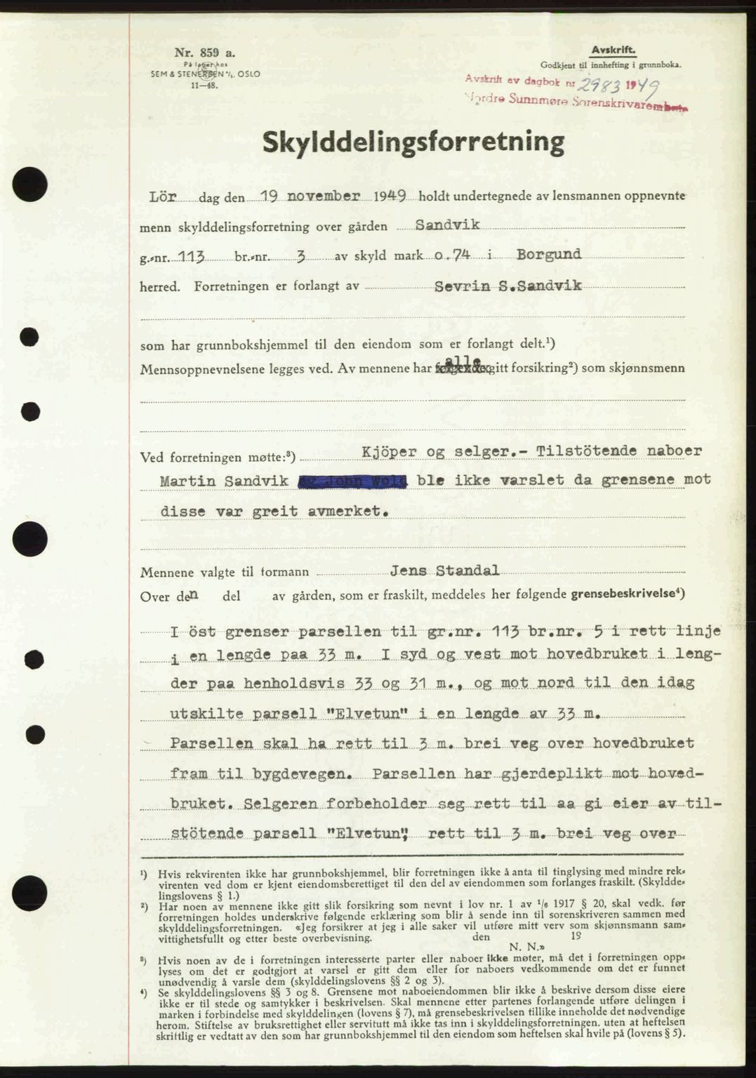 Nordre Sunnmøre sorenskriveri, SAT/A-0006/1/2/2C/2Ca: Pantebok nr. A33, 1949-1950, Dagboknr: 2983/1949