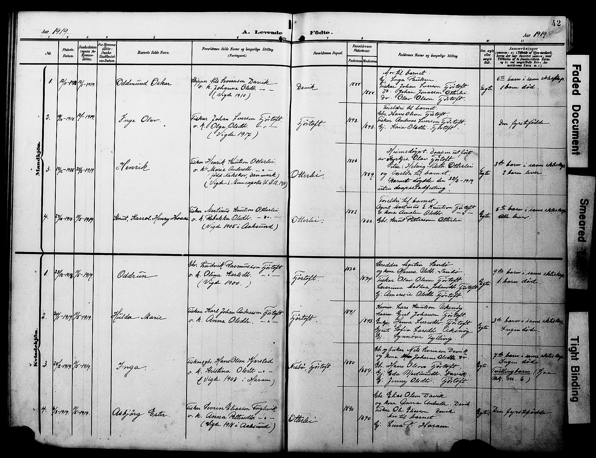 Ministerialprotokoller, klokkerbøker og fødselsregistre - Møre og Romsdal, SAT/A-1454/538/L0524: Klokkerbok nr. 538C02, 1901-1931, s. 42